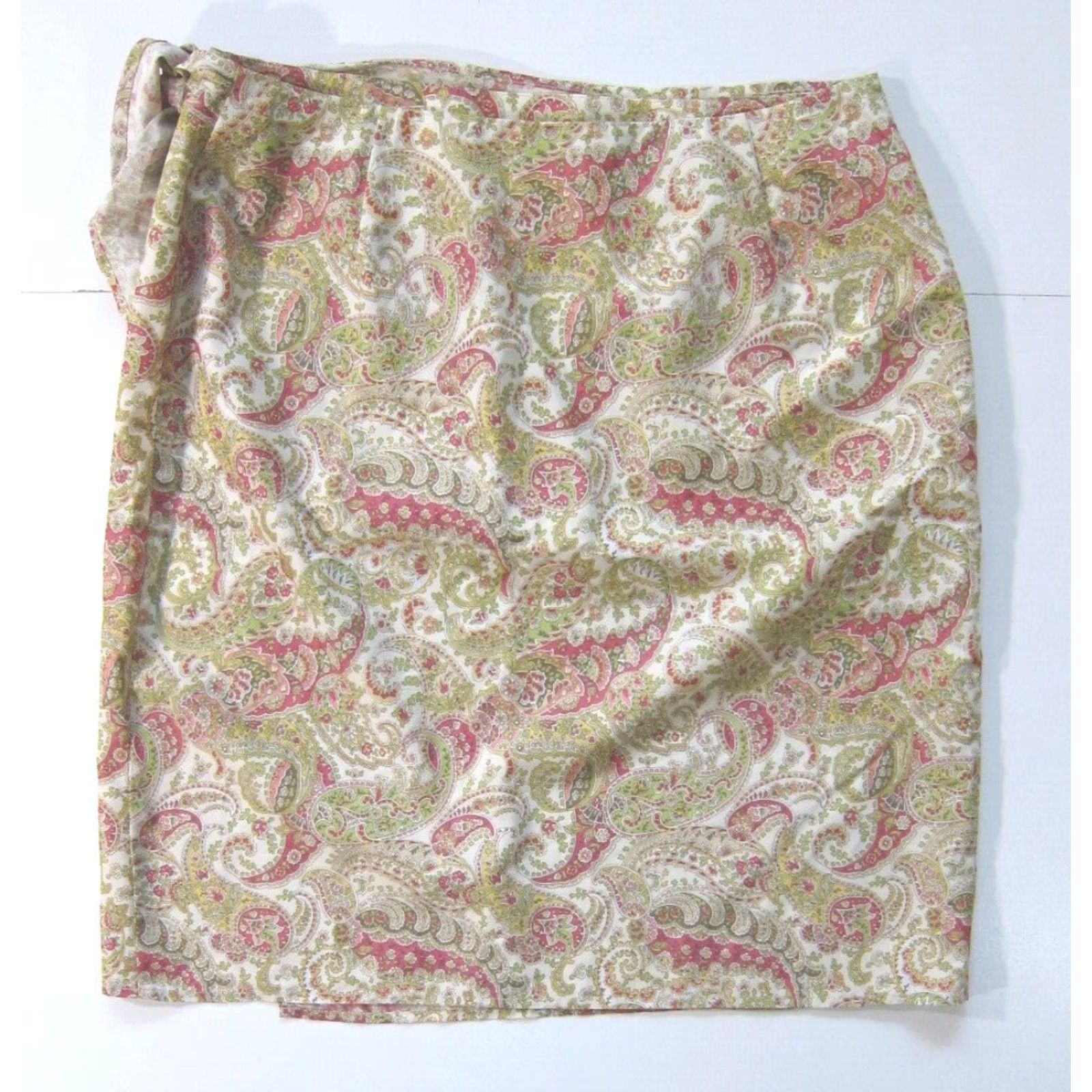 Liz Claiborne Liz Claiborne Lizsport Wrap Skirt Women Size 14 Green Paisley Floral Knee Length Tie Button Closure Rayon Polyester Size 36" / US 14 / IT 50 - 2 Thumbnail