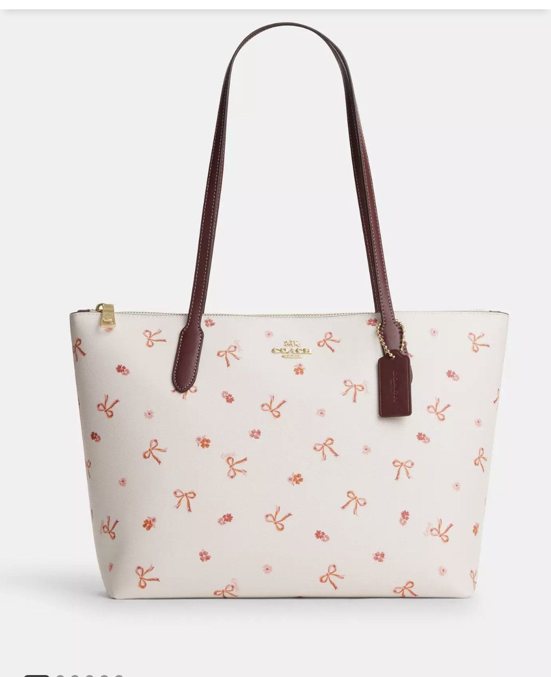 image of NWT Coach Zip Top Tote With Bow Print Cn627 in Beige, Women's