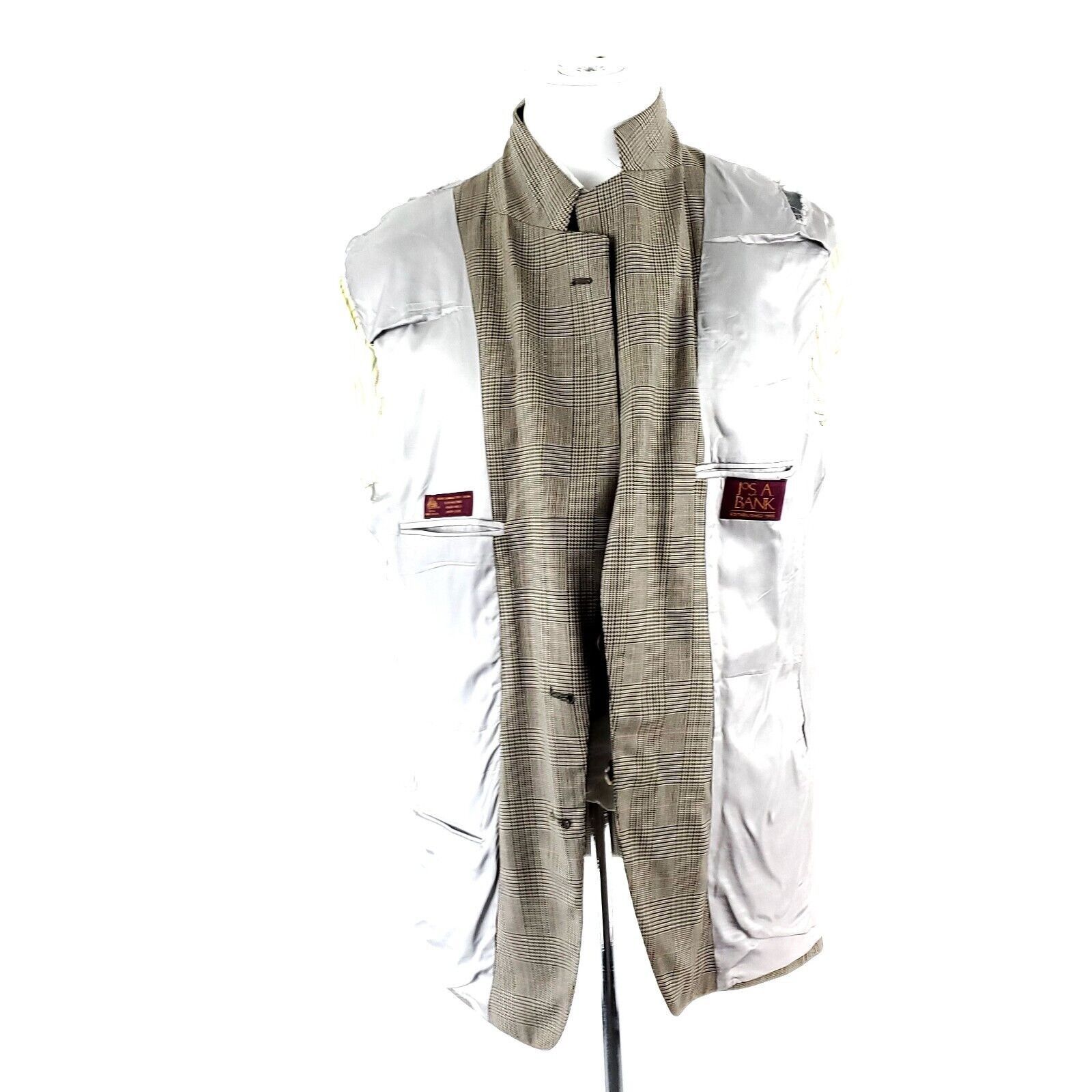 Jos. A. Bank Jos A Bank Wool 2 Button Sport Coat 40R Beige Plaid Windowpa Size 40R - 10 Thumbnail