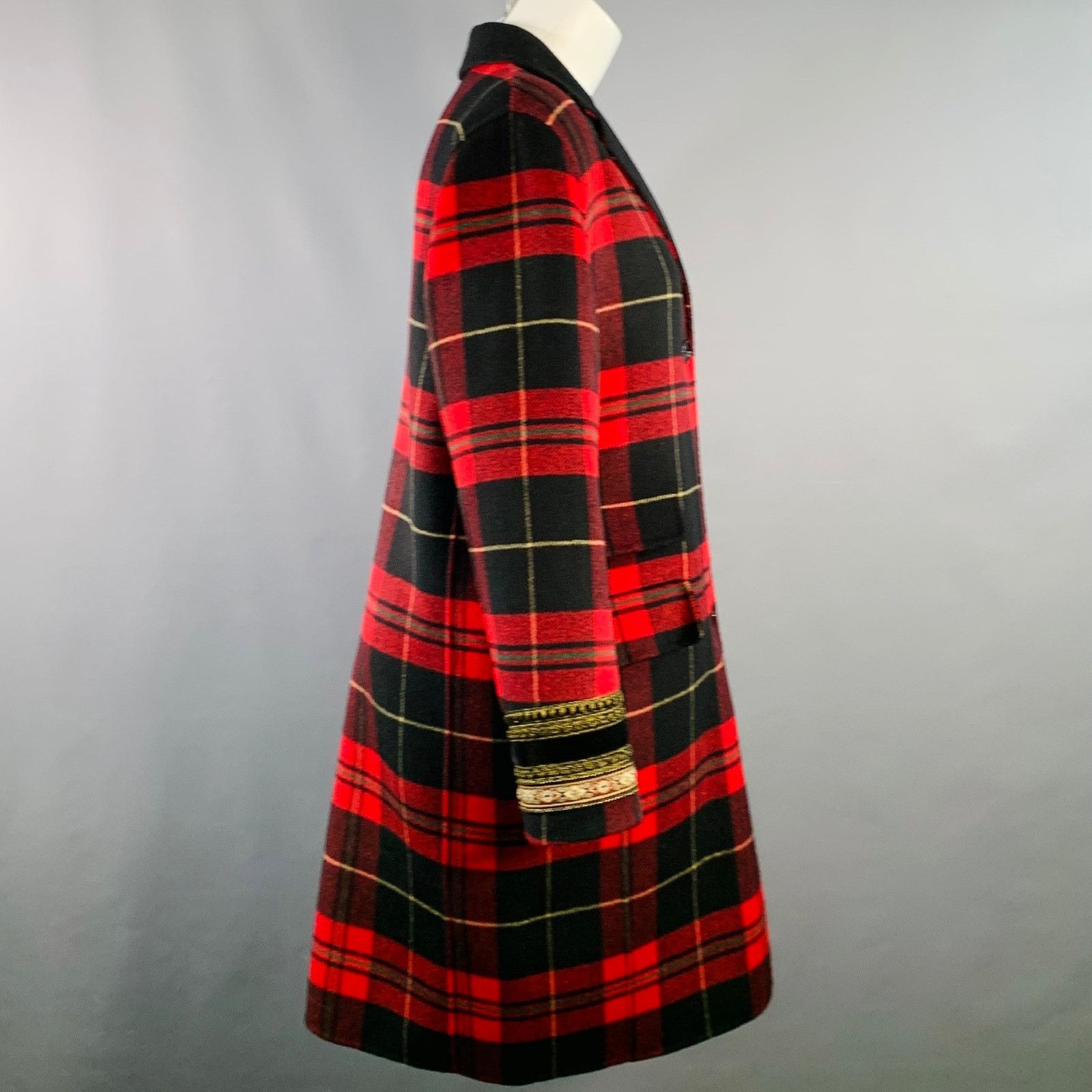 The Kooples Size S Red Black Yellow Wool Blend Plaid Notch Lapel Coat Size S / US 4 / IT 40 - 3 Thumbnail