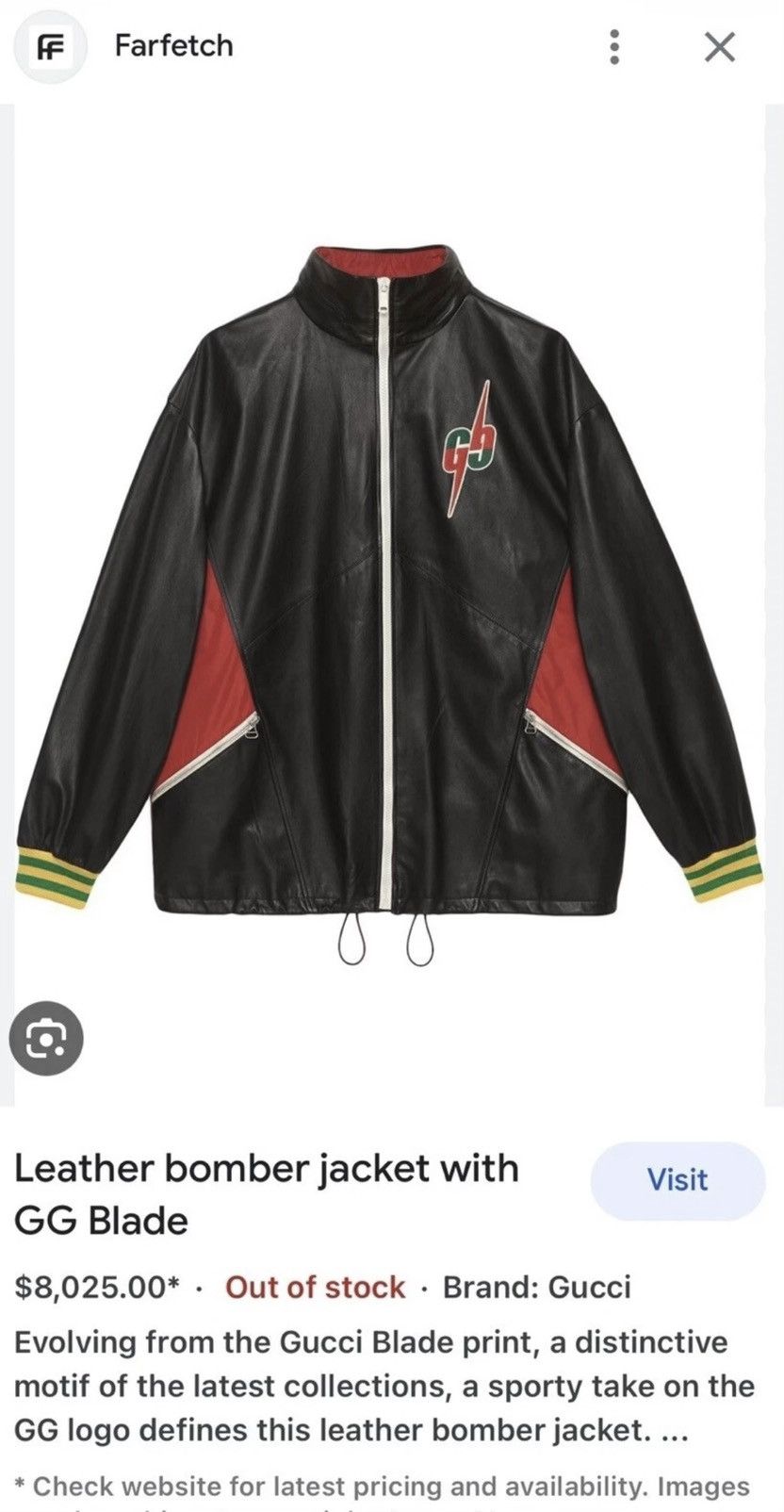 Gucci New $5400 Gucci GG Blade Black Red Leather Jacket 46 Size US S / EU 44-46 / 1 - 5 Thumbnail