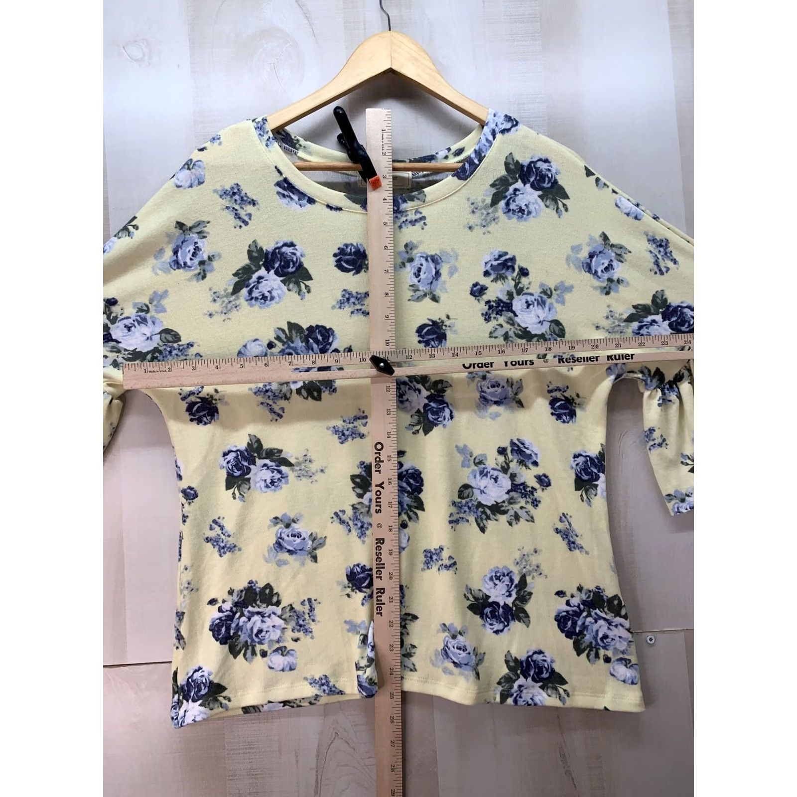 Vintage No Comment Womens Knit Floral Short Bell Sleeve Top L Blue NWT-6021 Size L / US 10 / IT 46 - 2 Thumbnail