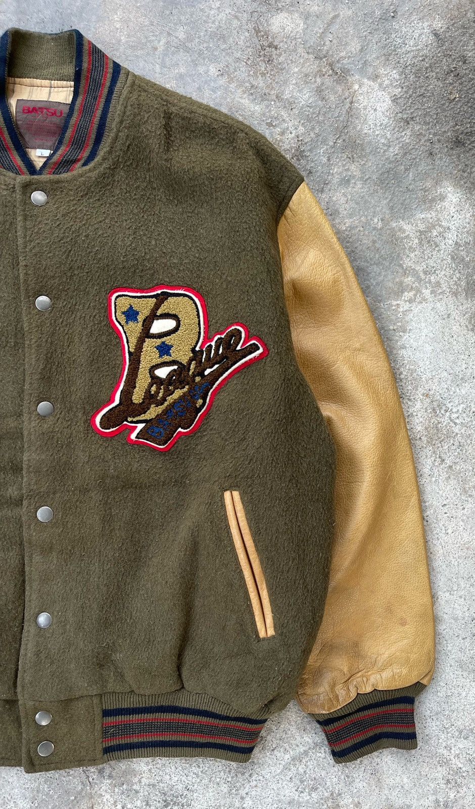 Hysteric Glamour × Japanese Brand × Vintage 🔥Vintage Ba-tsu Japan Leather Sleeve Varsity Jacket Size US L / EU 52-54 / 3 - 6 Thumbnail