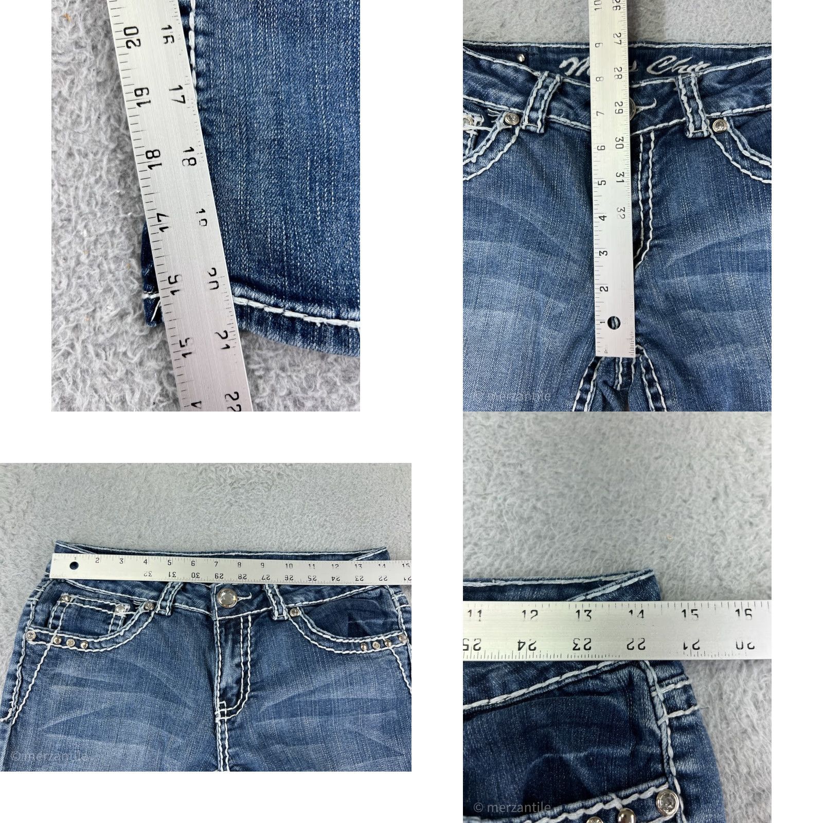 Vintage VINTAGE Miss Chic Jeans Capri Women Blue Denim Cotton Blend 9 Slim Fit 5-Pocket Embellished Rhinestone Bling Size 30" / US 8 / IT 44 - 9 Thumbnail