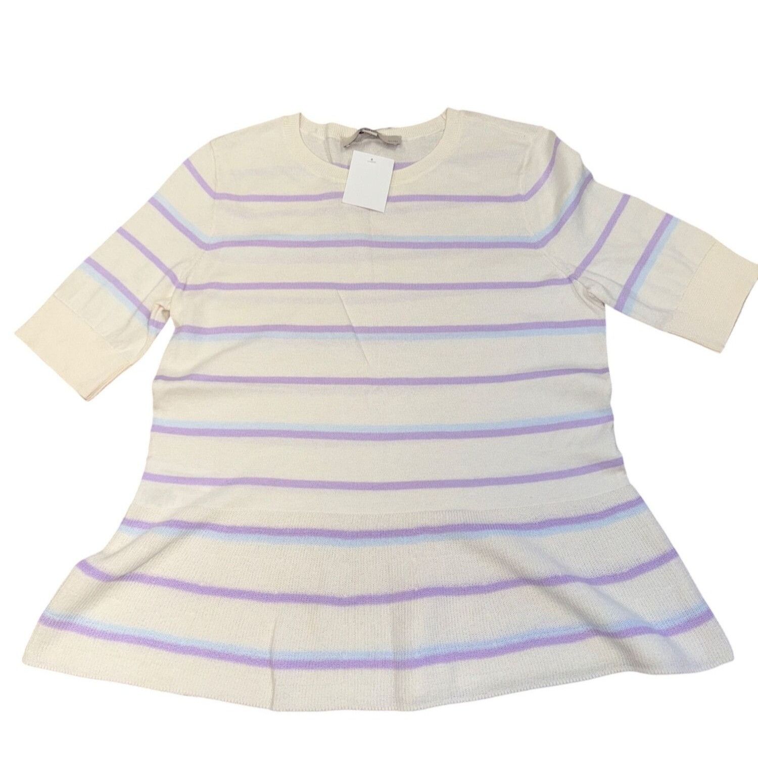 Loft Striped Cream & Lavender Knit Tunic Top With 3/4 Sleeves pet Size ONE SIZE - 1 Thumbnail