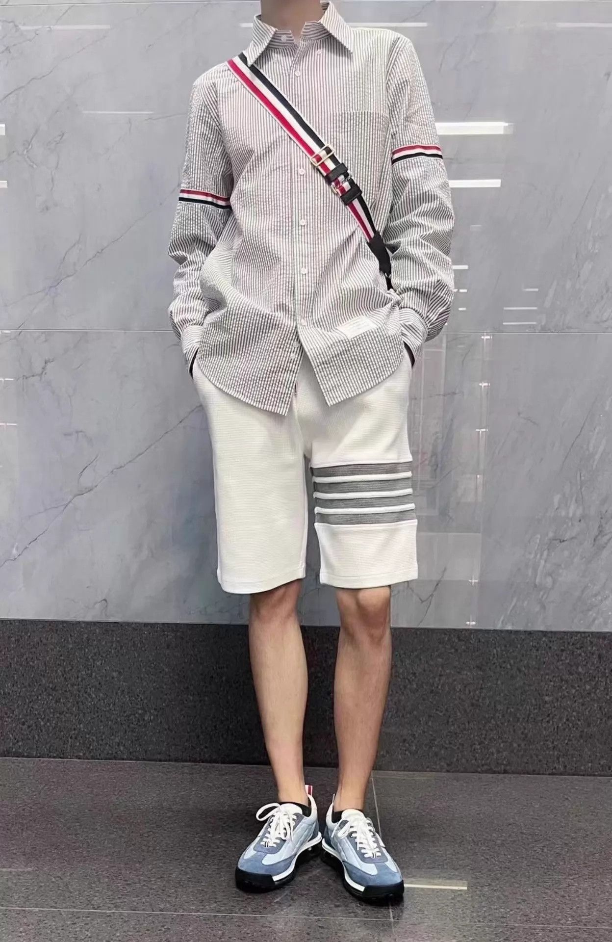 Thom Browne Thom Browne Gray Stripe Double Sleeve Badge Shirt S2 Rare Size US M / EU 48-50 / 2 - 7 Thumbnail