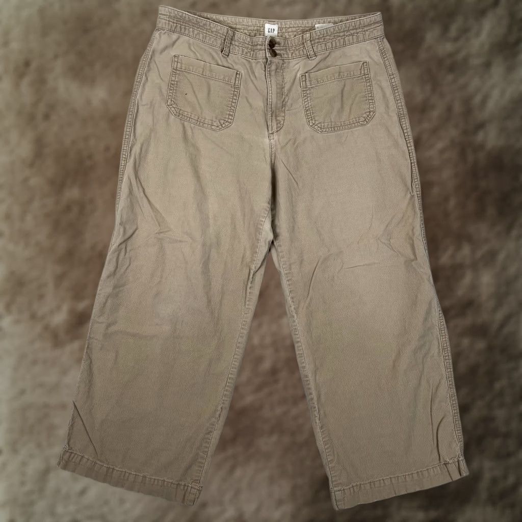 Gap Gap Womens 12 Beige High Rise Wide Leg Cropped Twill Pants Elastic Waist Pockets Casual Vintage No Size 34" / US 12 / IT 48 - 1 Thumbnail