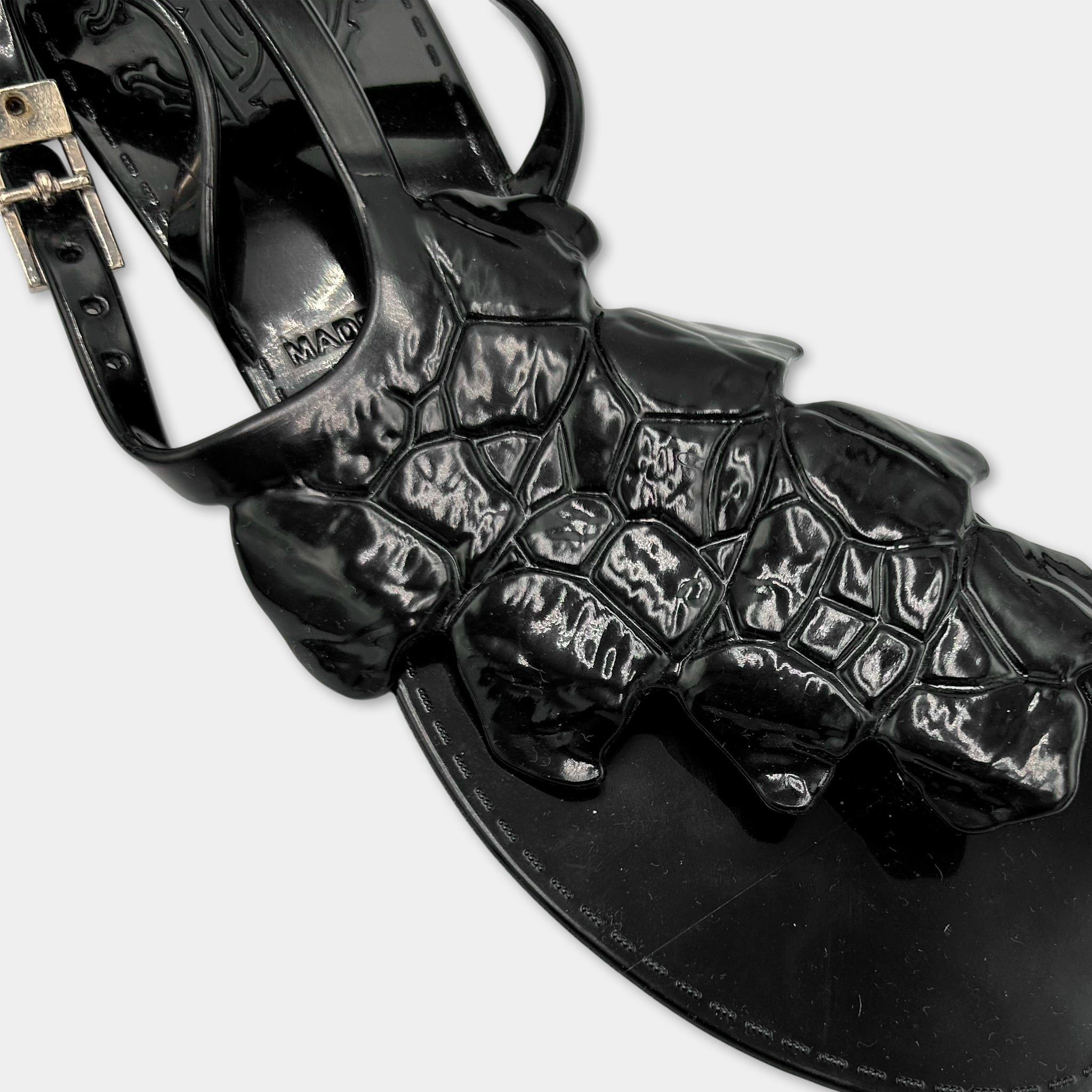 Just Cavalli Just Cavalli Black Crocodile Texture Sandals Size US 11 / IT 41 - 4 Thumbnail