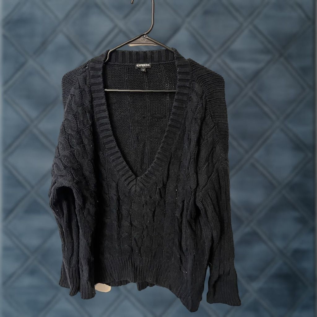 Express VINTAGE Express Oversized Sweater - Black - Women’s Size M - Cozy Knit Pullover Size M / US 6-8 / IT 42-44 - 1 Thumbnail