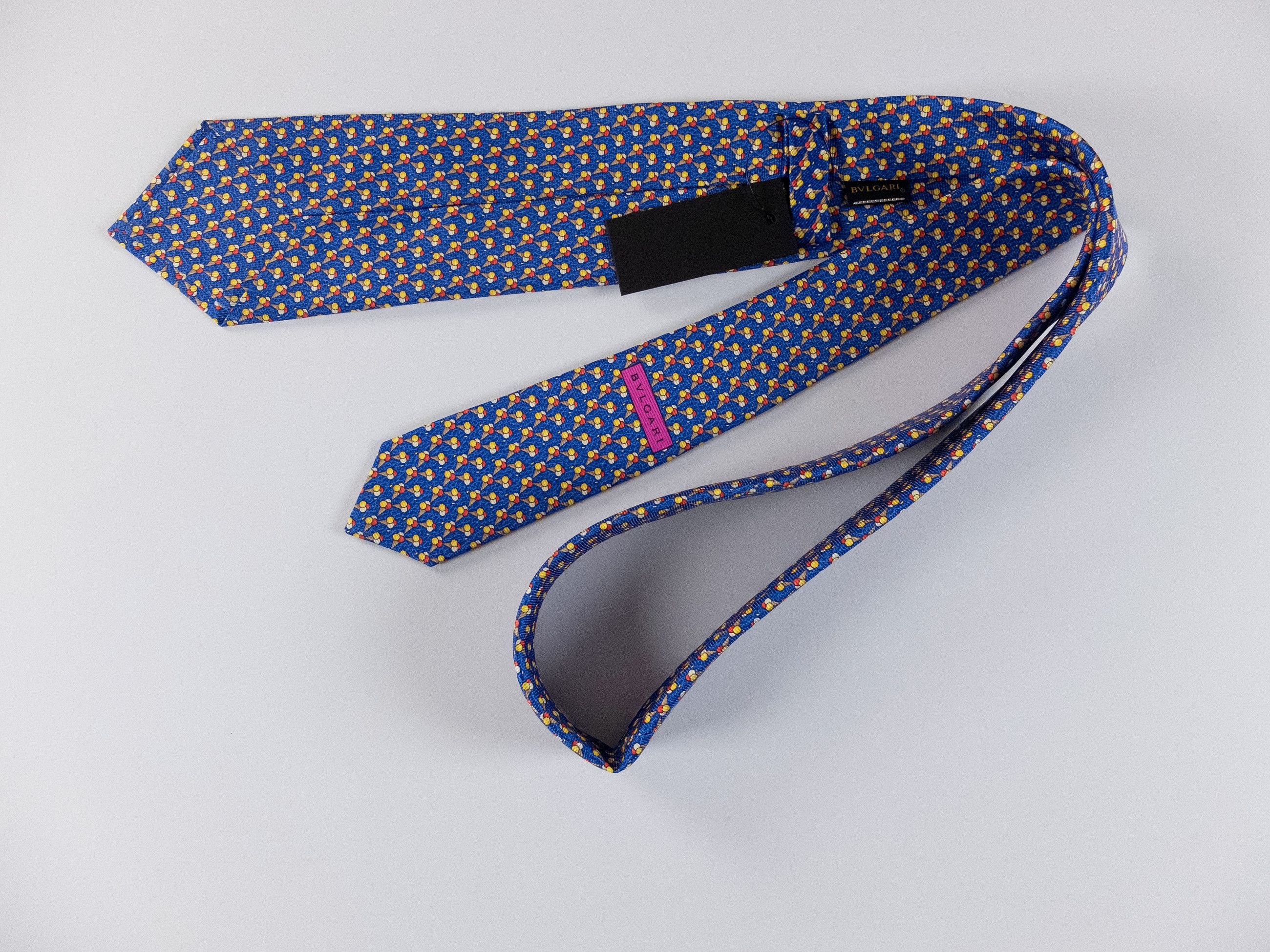 Bvlgari BULGARI hand made blue icecream print silk tie Bvlgari q Size ONE SIZE - 2 Thumbnail