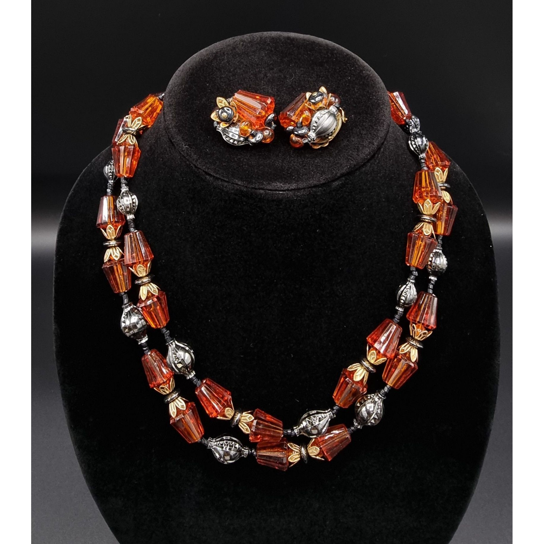 Vintage Vintage West Germany Signed Amber Glass & Gold-Tone Bead Nec Size ONE SIZE - 3 Thumbnail