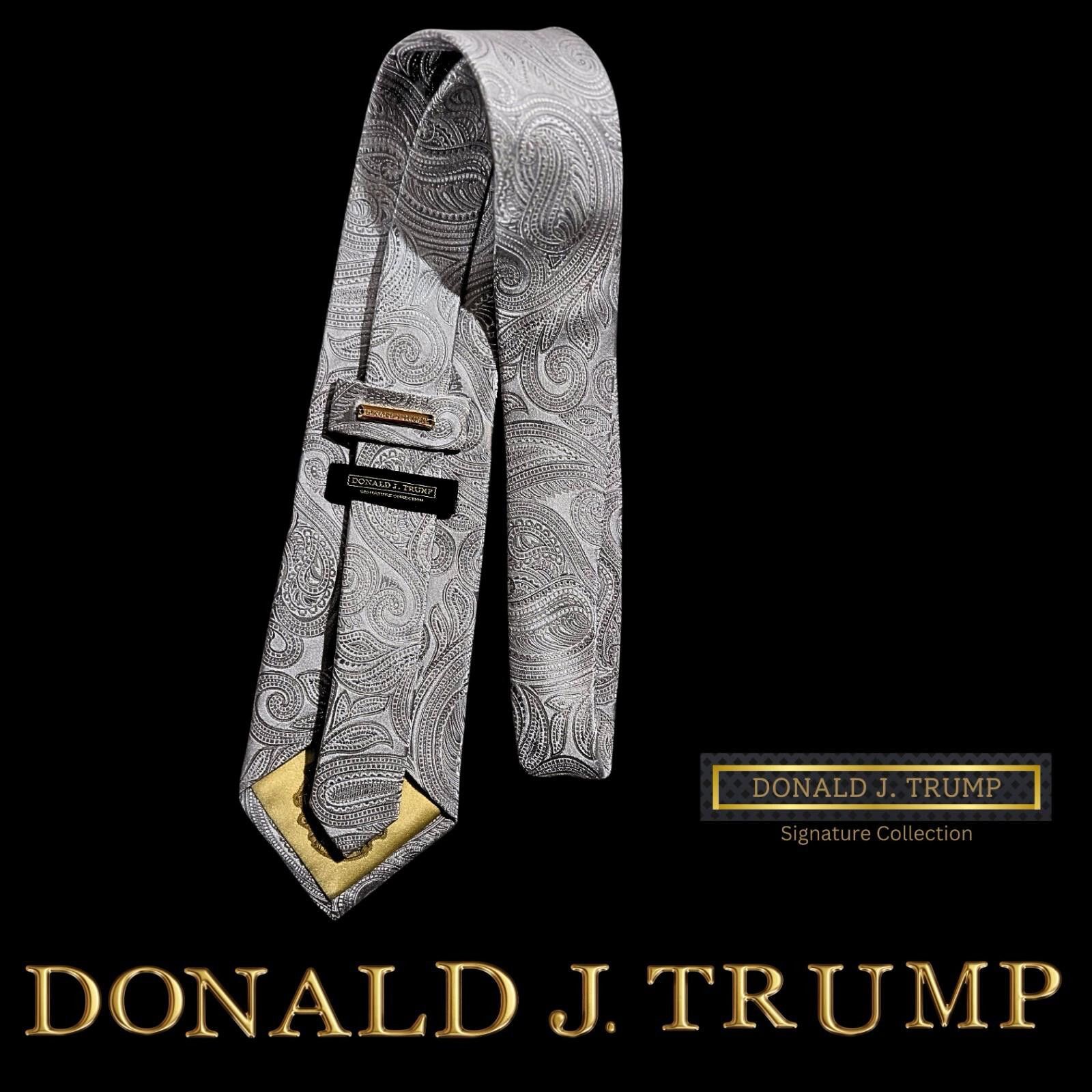 Designer Donald J. Trump Collection Necktie Silver Paisley NEW Size ONE SIZE - 2 Thumbnail