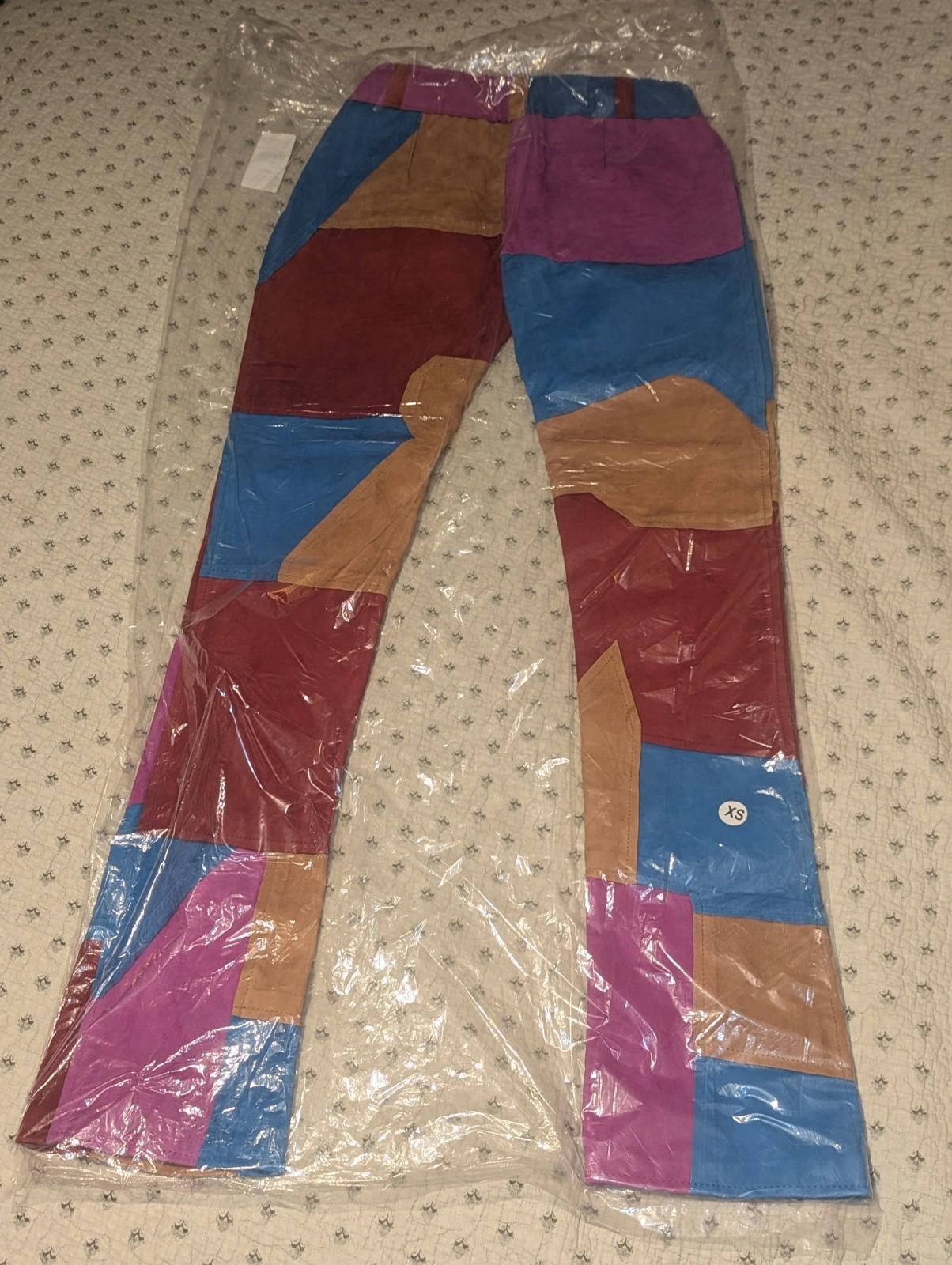 Designer NWT Understated Leather 70s Multi Color Patch Pants Sz SX Size 26" / US 2 / IT 38 - 4 Thumbnail
