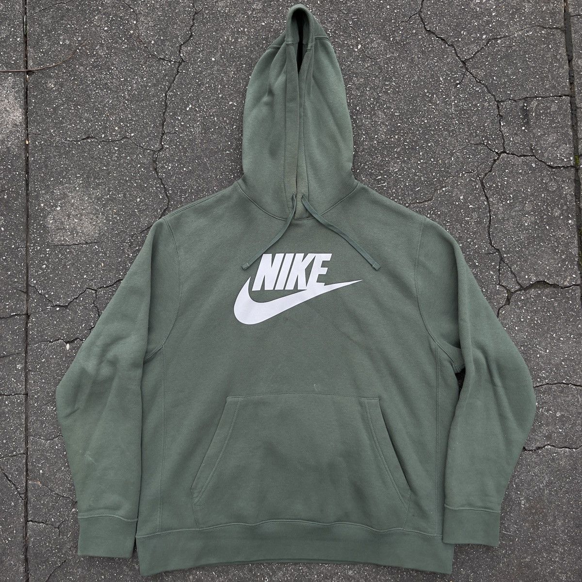 Retro Olive Y2K Nike Screenprinted Big Logo Pullover Hoodie