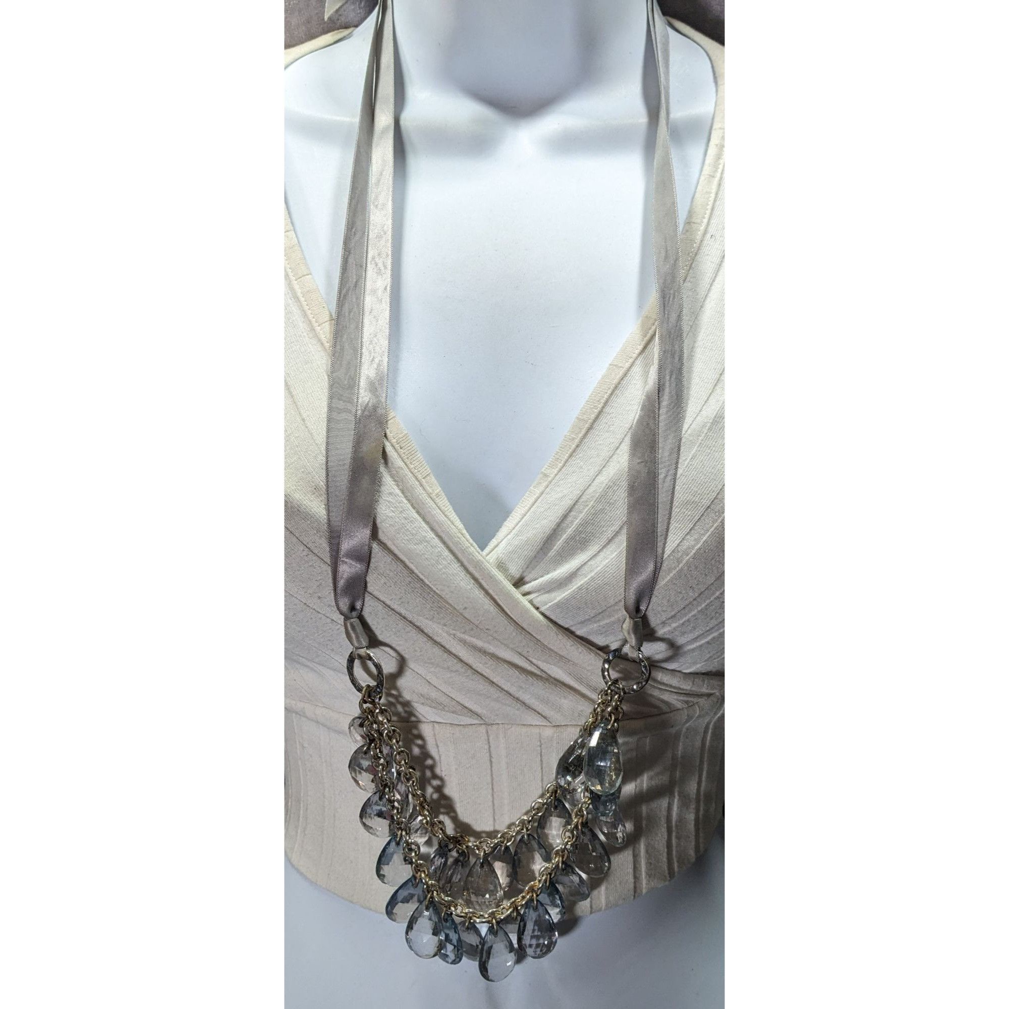 Other Silver Ribbon Necklace With Clear Crystal Teardrop Beads & C Size ONE SIZE - 2 Thumbnail