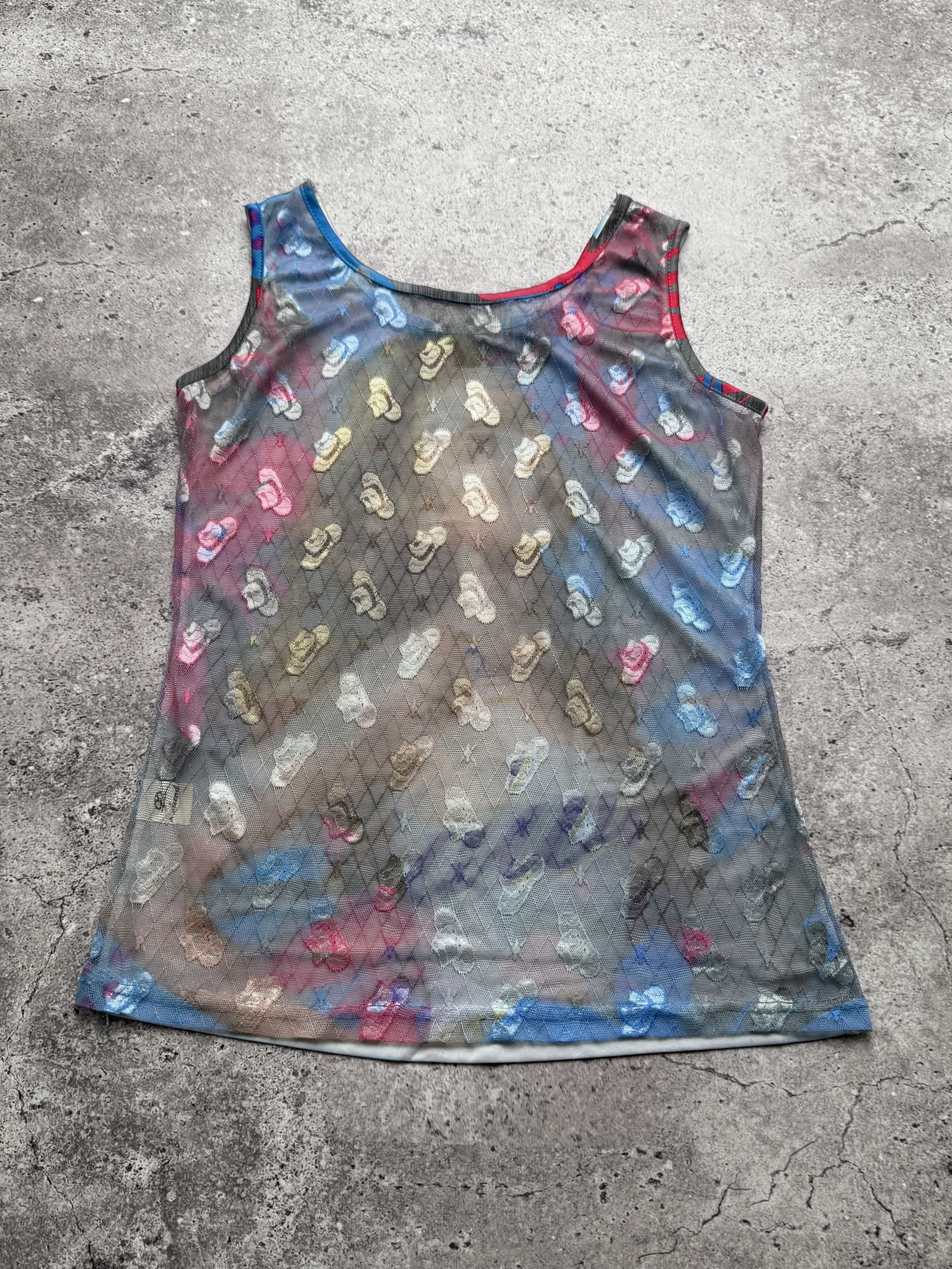 Vintage Y2K Mesh Graphic Tank Top Pin Up Girl Print Clubwear (E8) Size S / US 4 / IT 40 - 3 Thumbnail