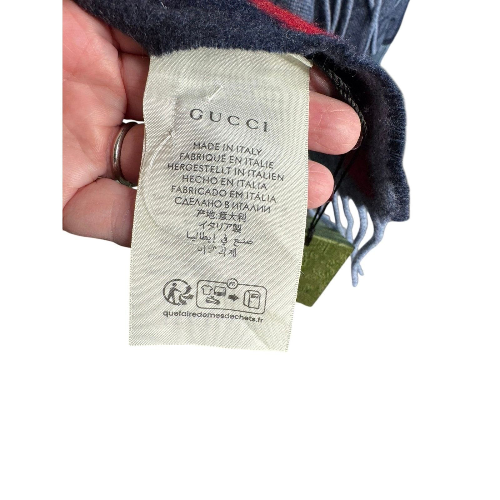 Gucci Gucci Nikky Wool GG Monogram Web Stripe Scarf Midnight Blue Size ONE SIZE - 7 Thumbnail