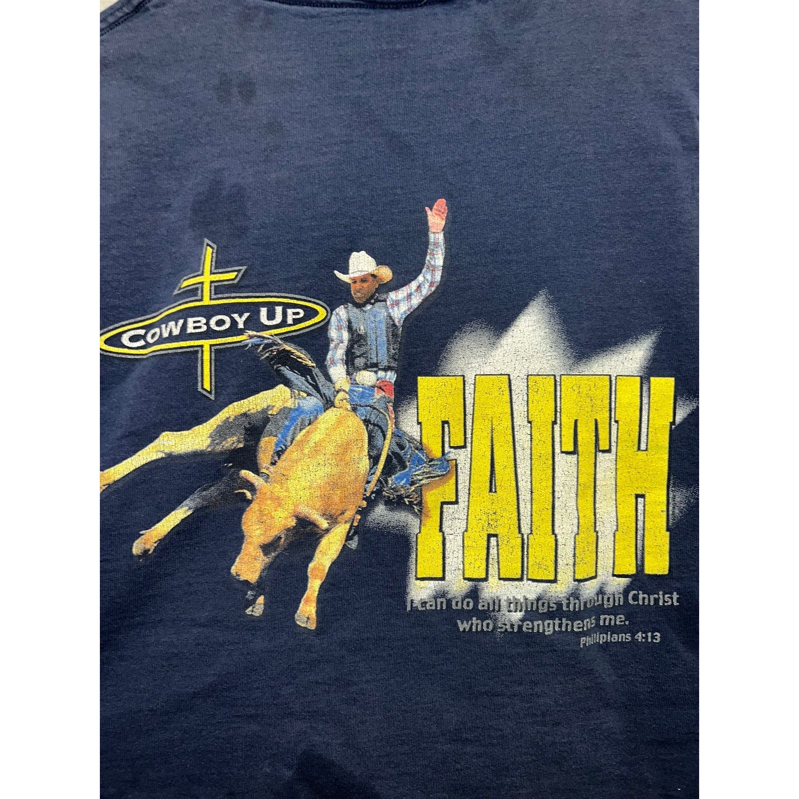 Fruit Of The Loom Vintage Cowboy Up Shirt Fauth Bull Riding 4:13 Stained Tee L Size US L / EU 52-54 / 3 - 9 Thumbnail