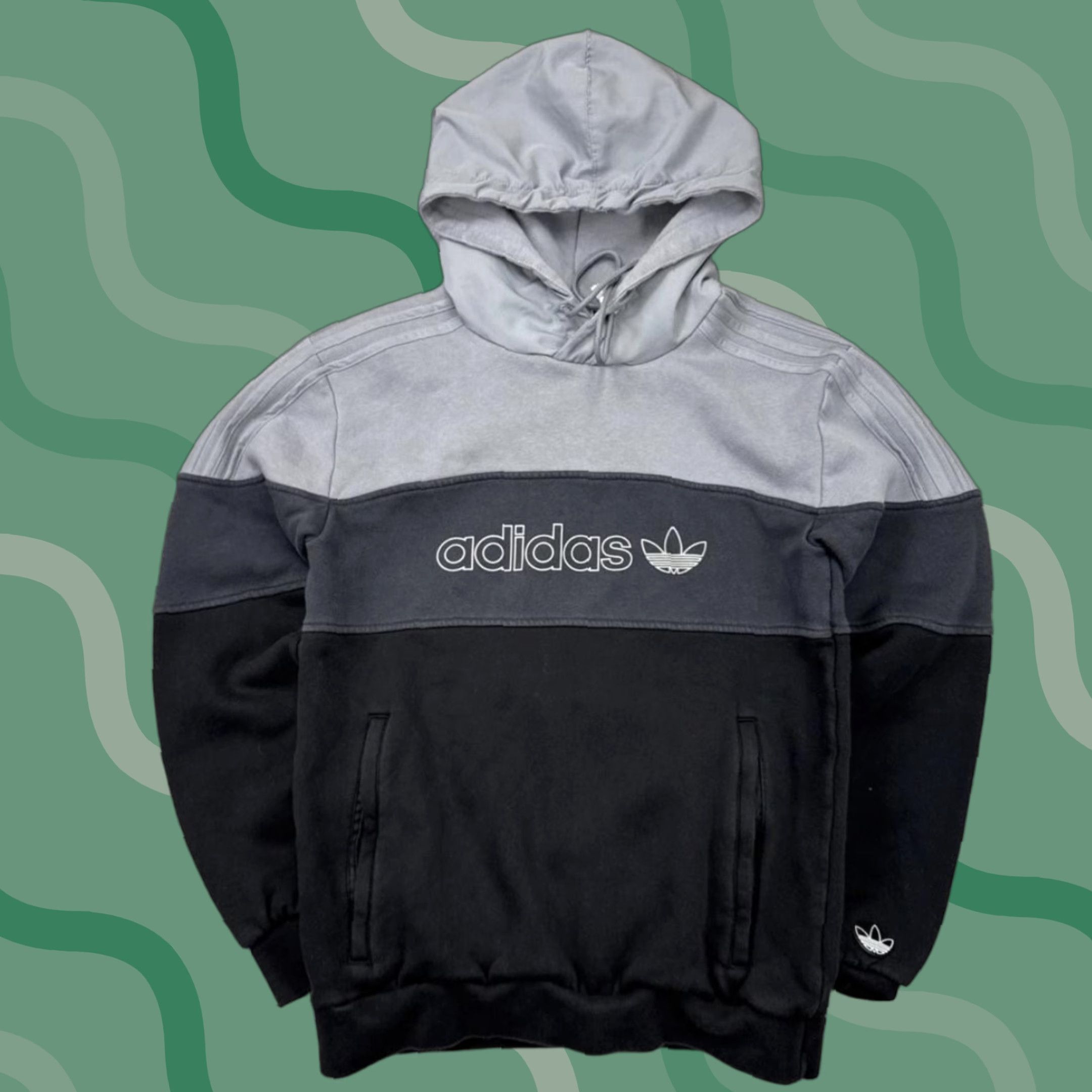 Adidas Adidas Hoodie Mens Large Gray Colorblock Trefoil Originals Pullover Logo Graphic Print Embroidered Hooded Pockets Fleece Size US S / EU 44-46 / 1 - 1 Thumbnail