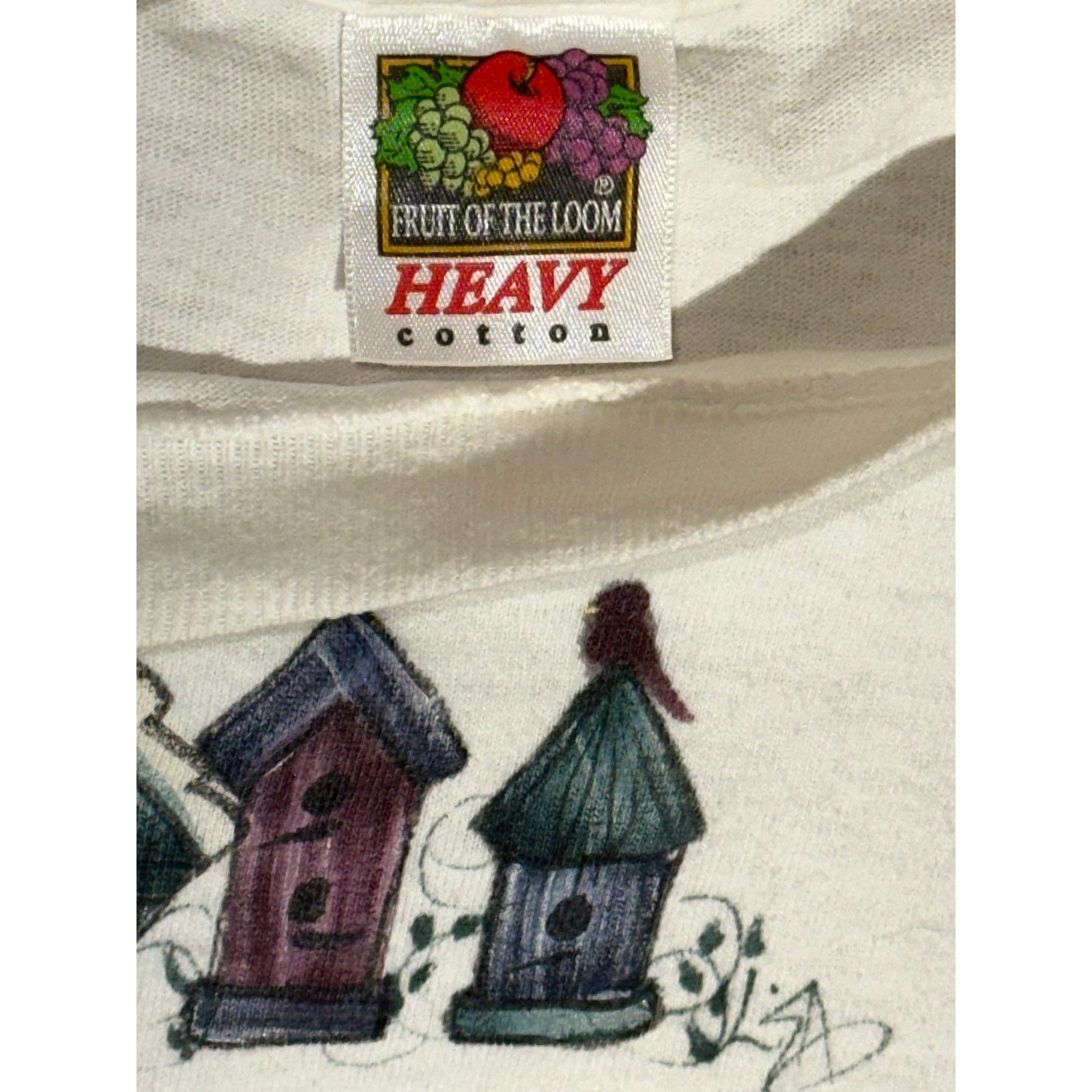 Fruit Of The Loom Vintage Bird Houses White Tshirt Size US L / EU 52-54 / 3 - 4 Thumbnail