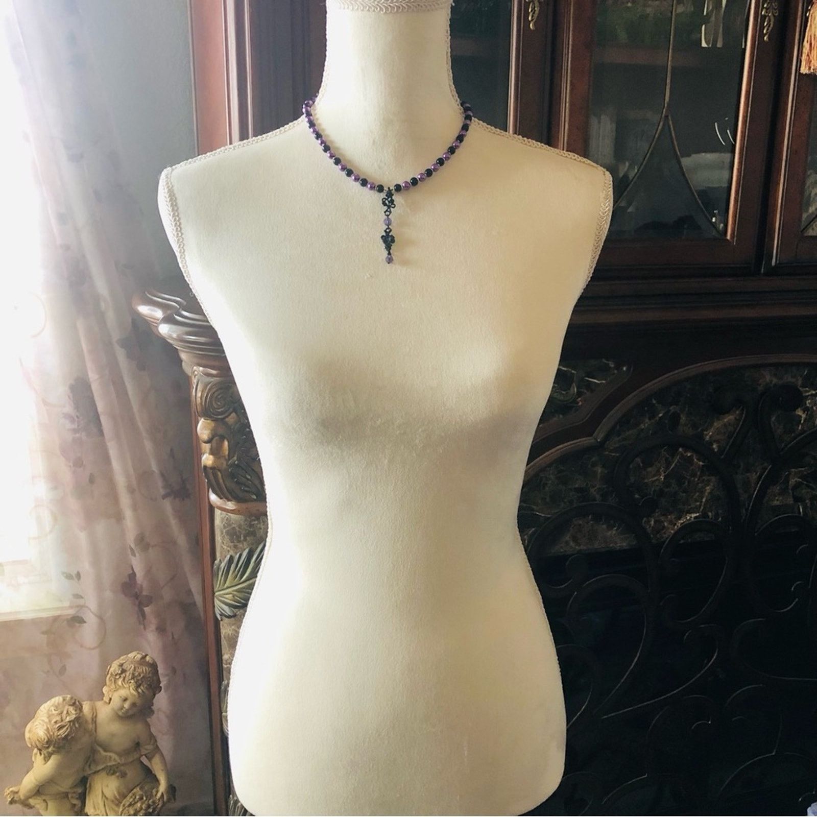 Handmade Handcrafted repurpose elegant stone pendant Pearl necklace Size ONE SIZE - 6 Thumbnail