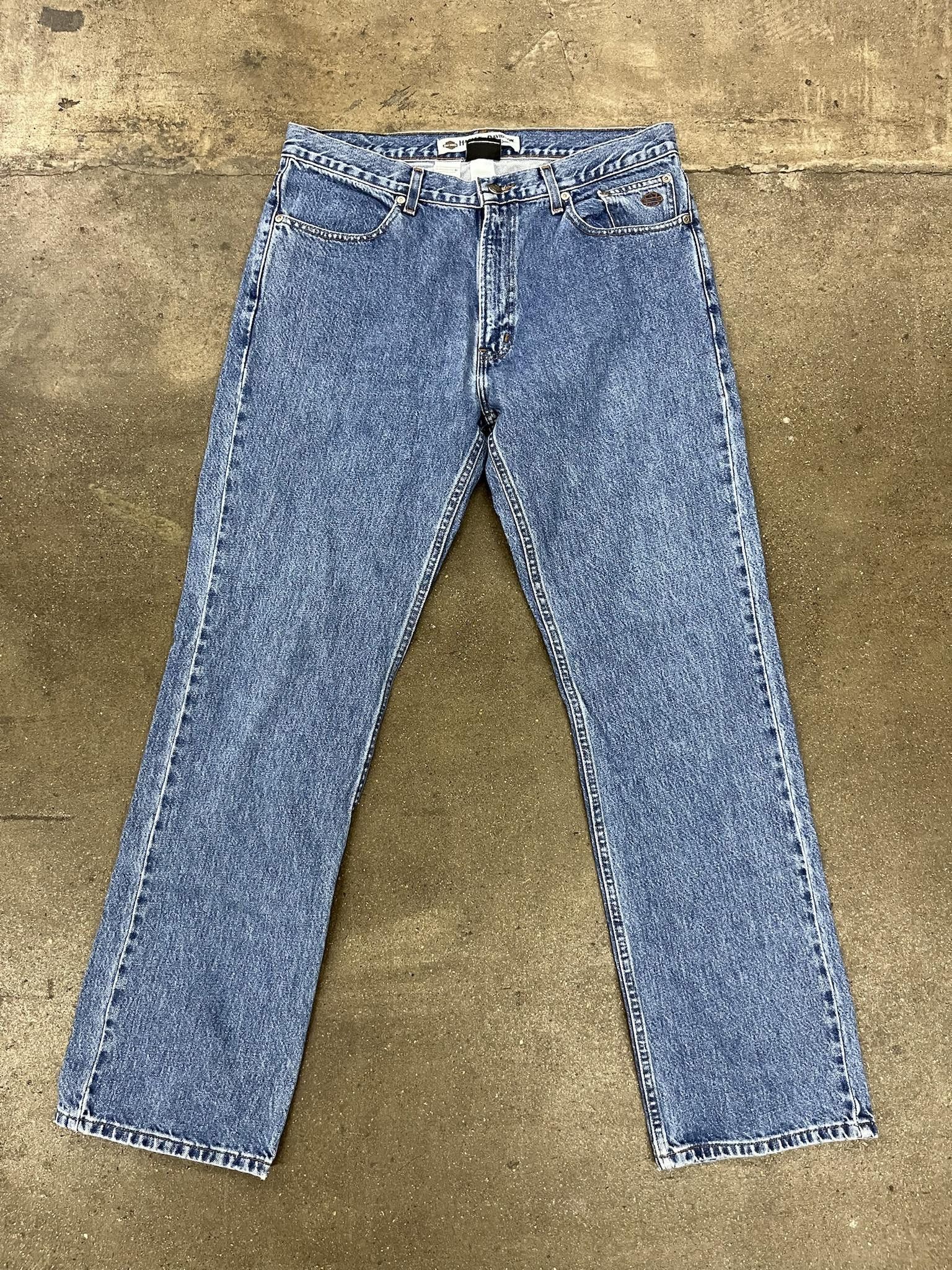 image of 1990's Harley Davidson Straight Leg Jeans in Blue, Men's (Size 36)