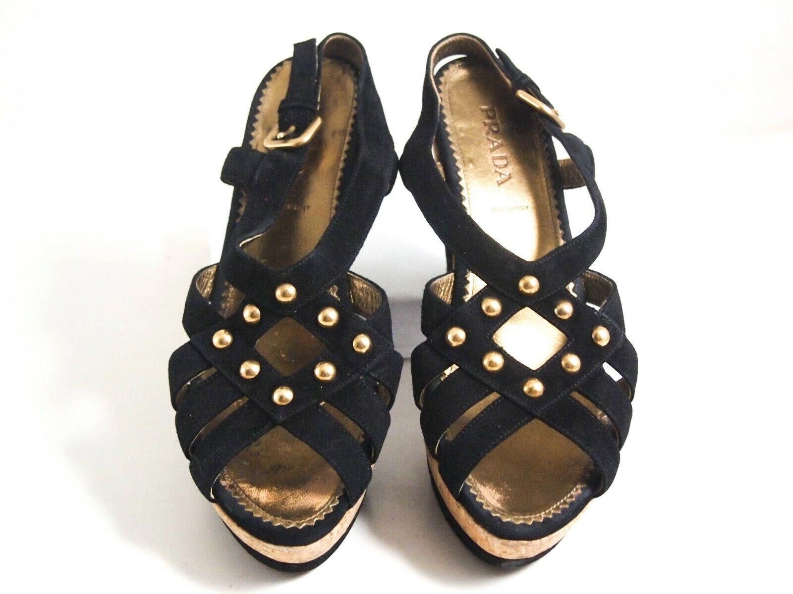 Prada Prada Plateau Sandals Black Suede Studded US 9 EU 39 $720 Size US 9 / IT 39 - 3 Thumbnail