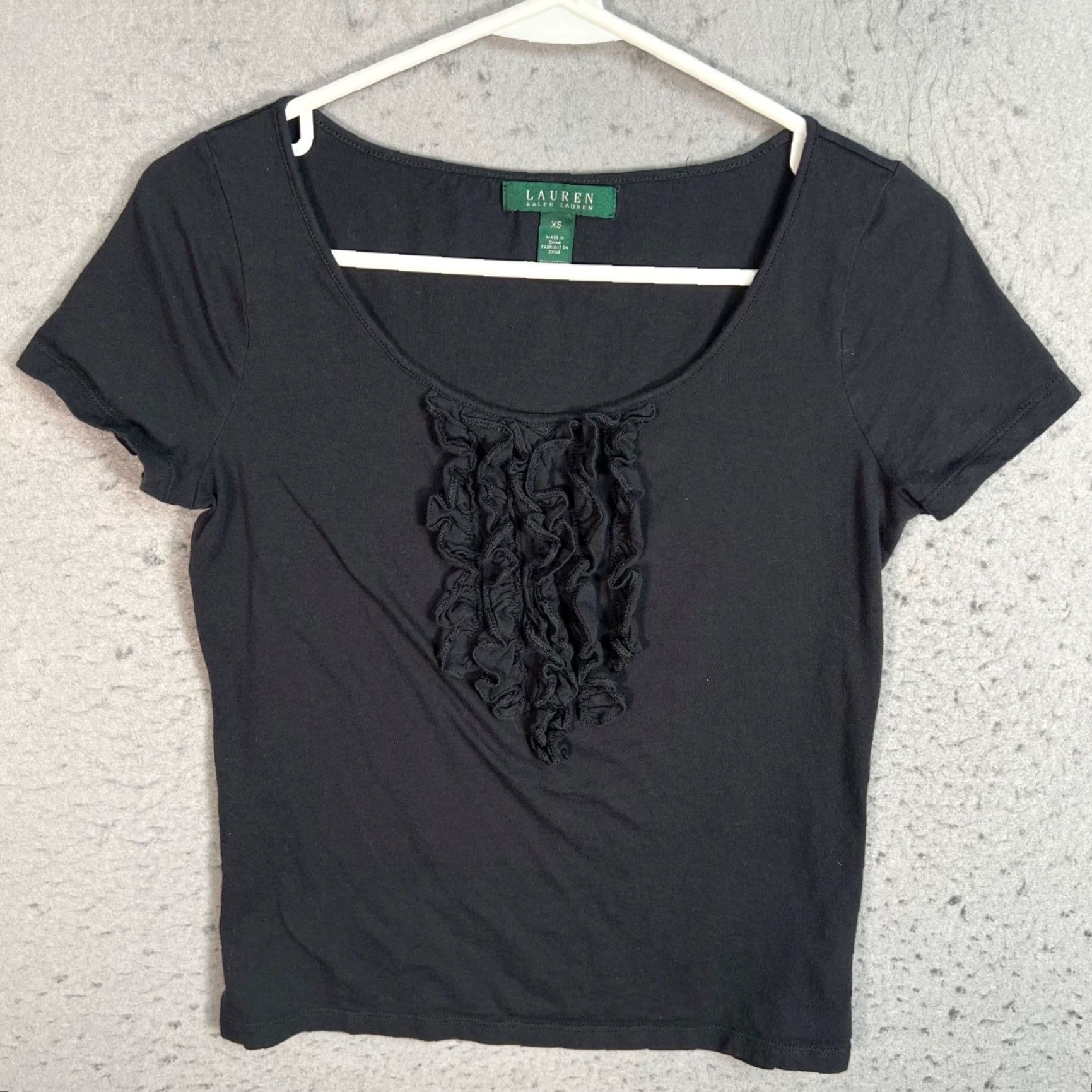 Ralph Lauren Lauren Ralph Lauren Womens XS Black Scoop Neck Tee W/ Ruffle Detail Bookends? Size XS / US 0-2 / IT 36-38 - 2 Thumbnail