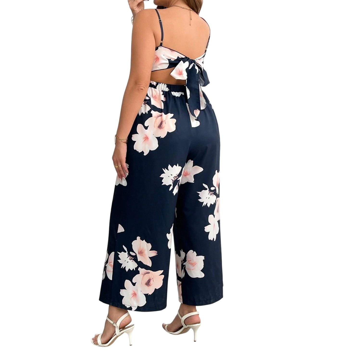 Shein Floral Printed Sleeveless Jumpsuit in Blue, Size 1XL Size 38" / US 16 / IT 52 - 2 Thumbnail