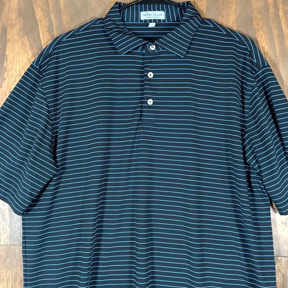 Peter Millar Peter Millar Men Shirt Black Blue Stripe Polo Stretch Large Short Sleeve Casual Golf Striped Polo Men Size US L / EU 52-54 / 3 - 2 Thumbnail