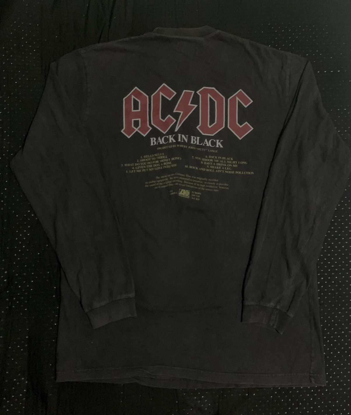 image of Vintage Acdc Back In Black Promo Album Long Sleeve in Grey, Men's (Size XL)