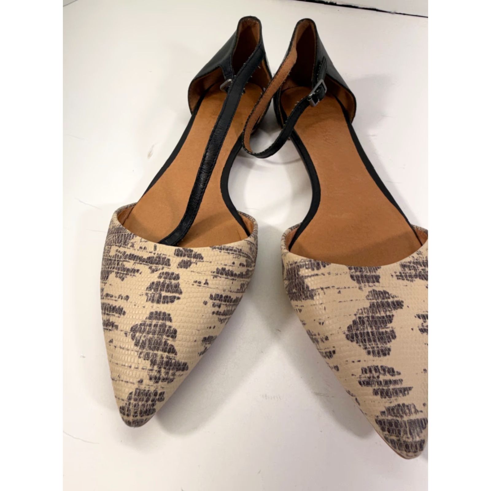 Madewell Madewell Beatrice Flats Womens 8.5 Beige Black Lizard Print Ankle Strap Pointed Toe D'orsay Flat Shoes Women Size US 9 / IT 39 - 4 Thumbnail