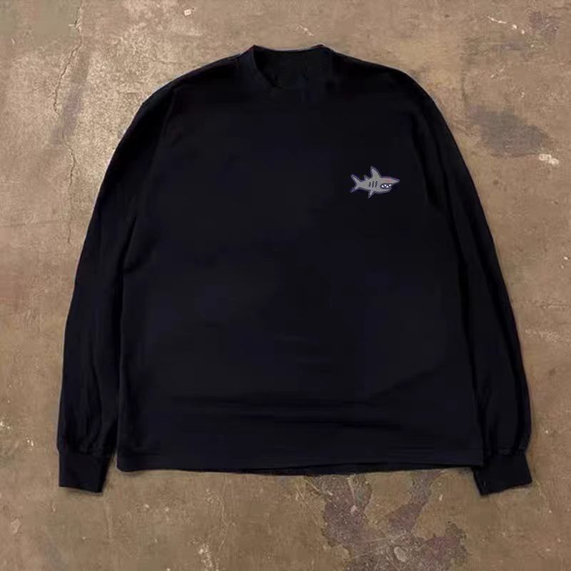 Vintage Black washed retro shark print long-sleeved t-shirt Size US M / EU 48-50 / 2 - 2 Thumbnail