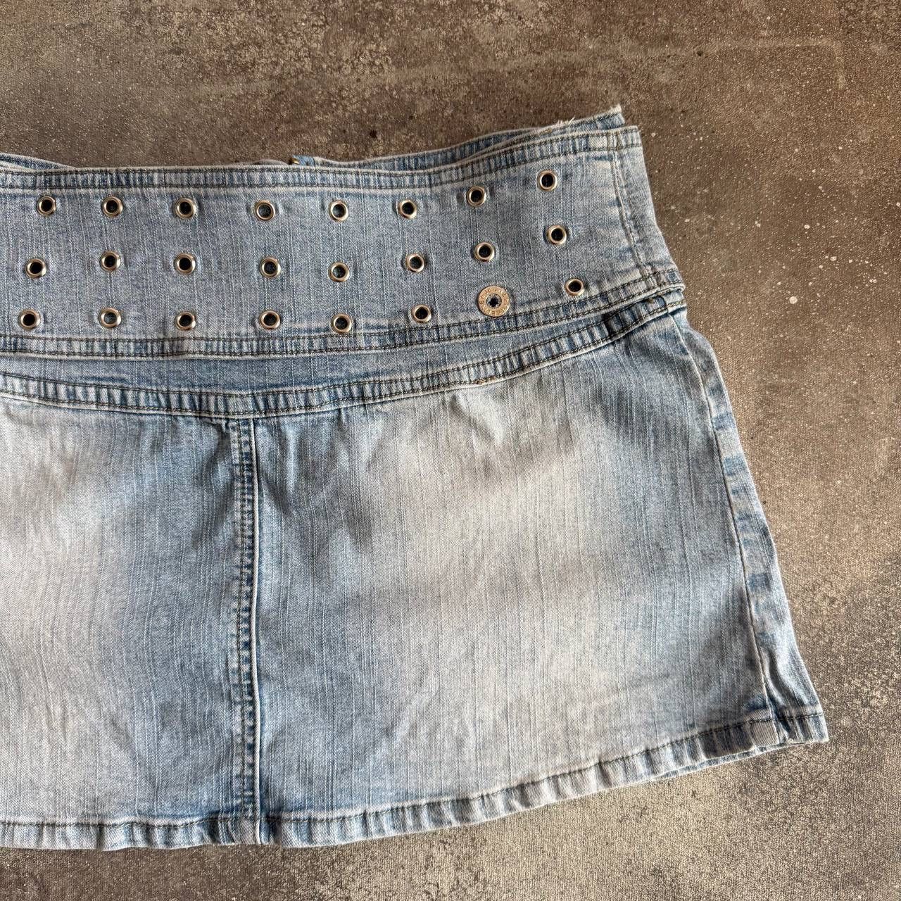 20471120 × Vintage Amazing Super Sexy Y2K Vintage Glam Washed Denim Mini Skirt Size 27" / US 4 / IT 40 - 8 Thumbnail