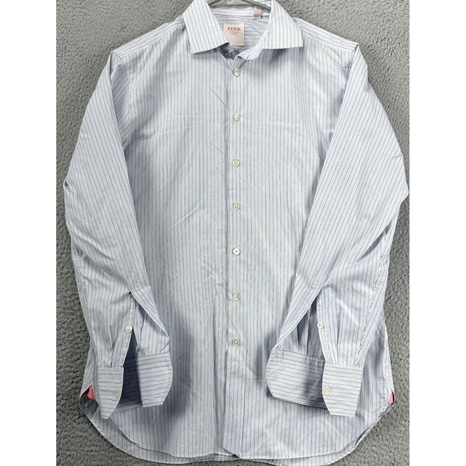 Pinko PINK Shirt Mens 15.5 Blue Grey Pinstripes Tailored Fit Dress Button Up Adult Size 42R - 4 Thumbnail