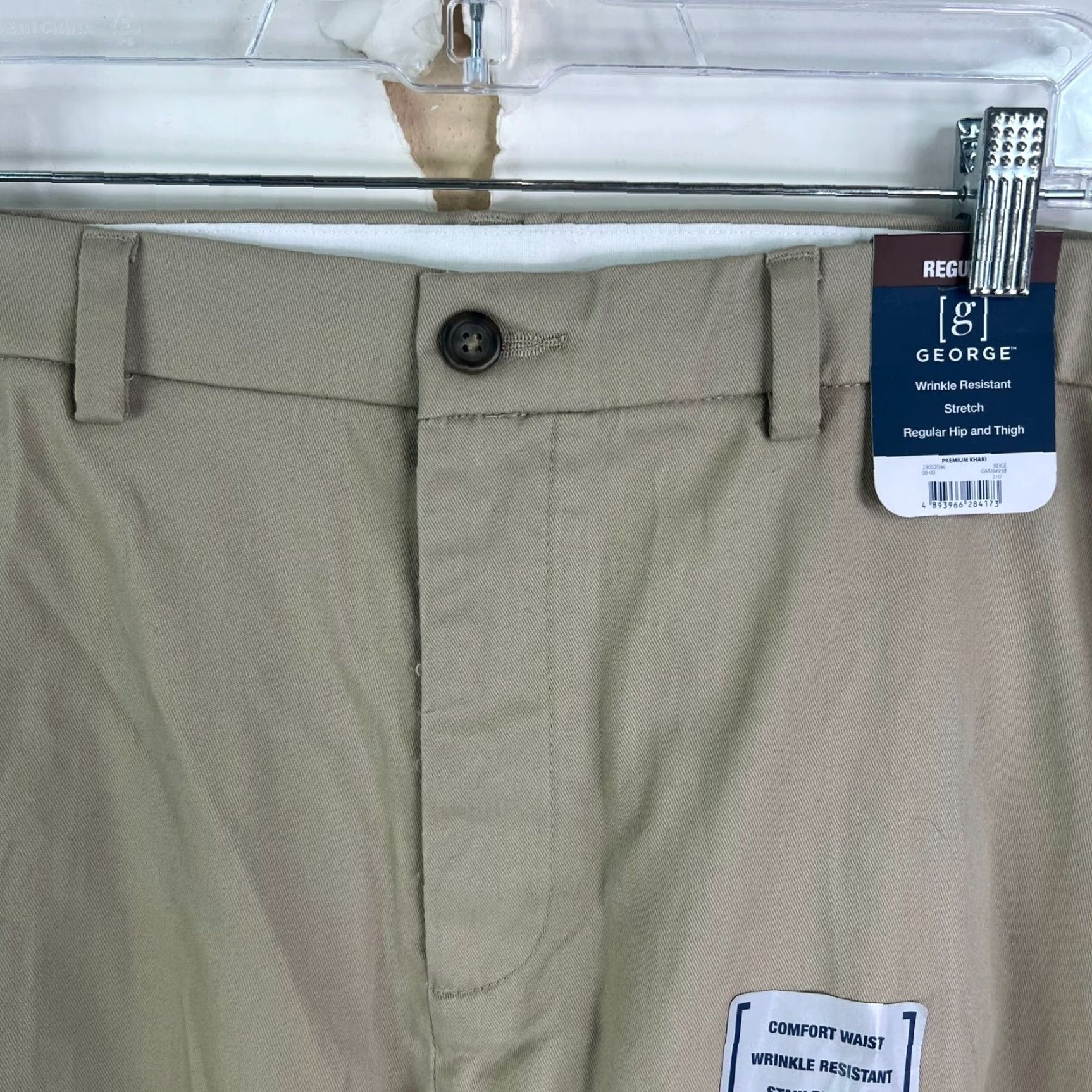 George Beige George Pants Khakis Mens 52 32 Stretch Cotton Canvas Button Zip Flat Front Straight 5-Pocket Size US 36 / EU 52 - 5 Thumbnail