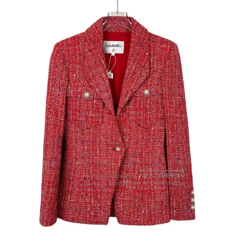 Chanel Chanel Red pearl button cotton lapel long-sleeved tweed kn Size XS / US 0-2 / IT 36-38 - 1 Thumbnail
