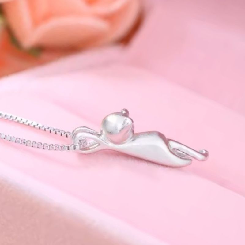 Other 925 Sterling Silver Hanging Cat Necklace - Minimalist Feline Size ONE SIZE - 5 Thumbnail