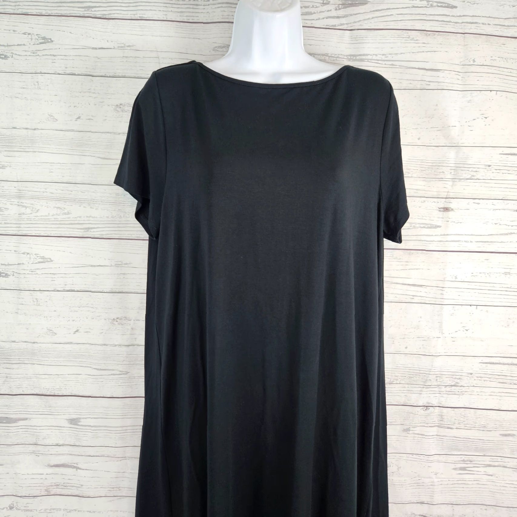 J. Jill J Jill Wearever Collection Womens Dress Sz Large Black Short Sleeve Rayon Size 36" / US 14 / IT 50 - 2 Thumbnail