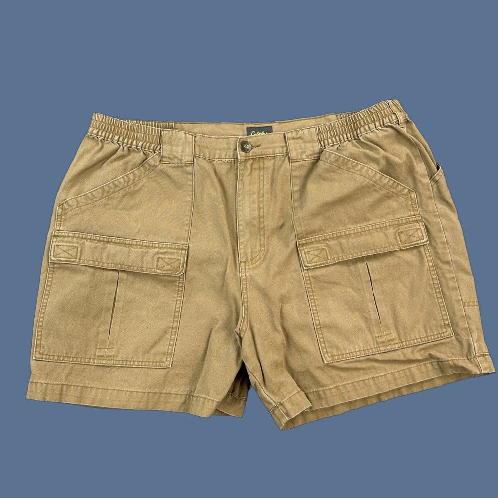 Vintage Cabelas Shorts Mens 42 Tan Canvas 5" Trail Hiker Cargo Elastic Waist Lot of 2 Mens Pants Canvas Cargo Pocket Brown 42 in Regular Cotton Size US 42 / EU 58 - 1 Thumbnail