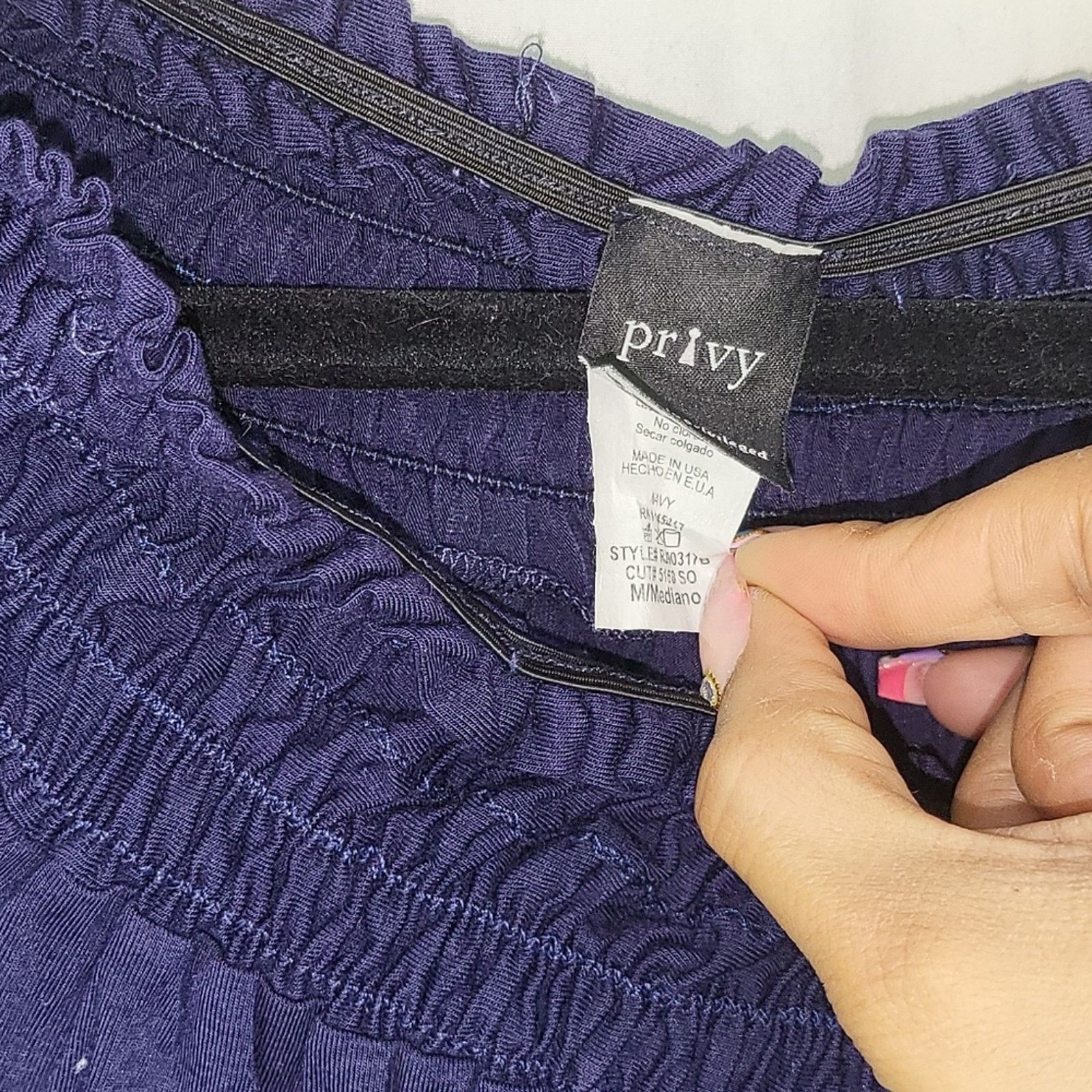 Other Privy Navy Off Shoulder Romper w/ Drawstring Sides M Size 32" / US 10 / IT 46 - 7 Thumbnail
