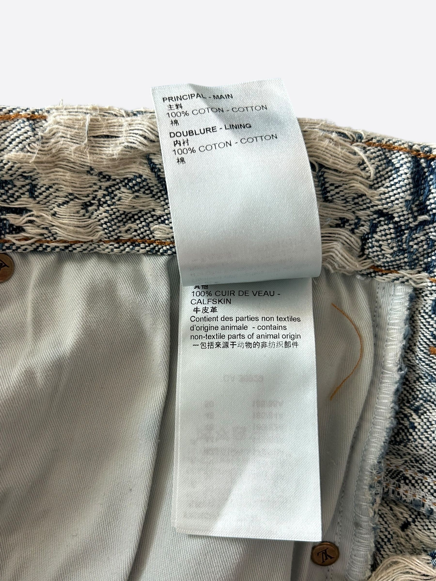 Louis Vuitton Blue & White Floral Distressed Carpenter Shorts Size US 33 - 5 Thumbnail