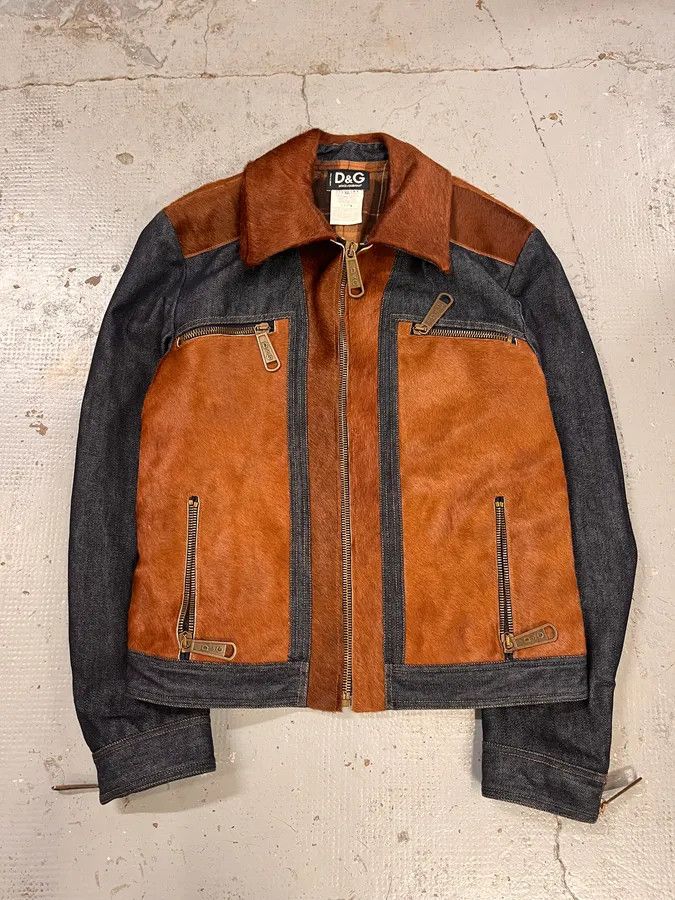 FW2005 Dolce & Gabbana Brown Pony Hair & Blue Denim Jacket