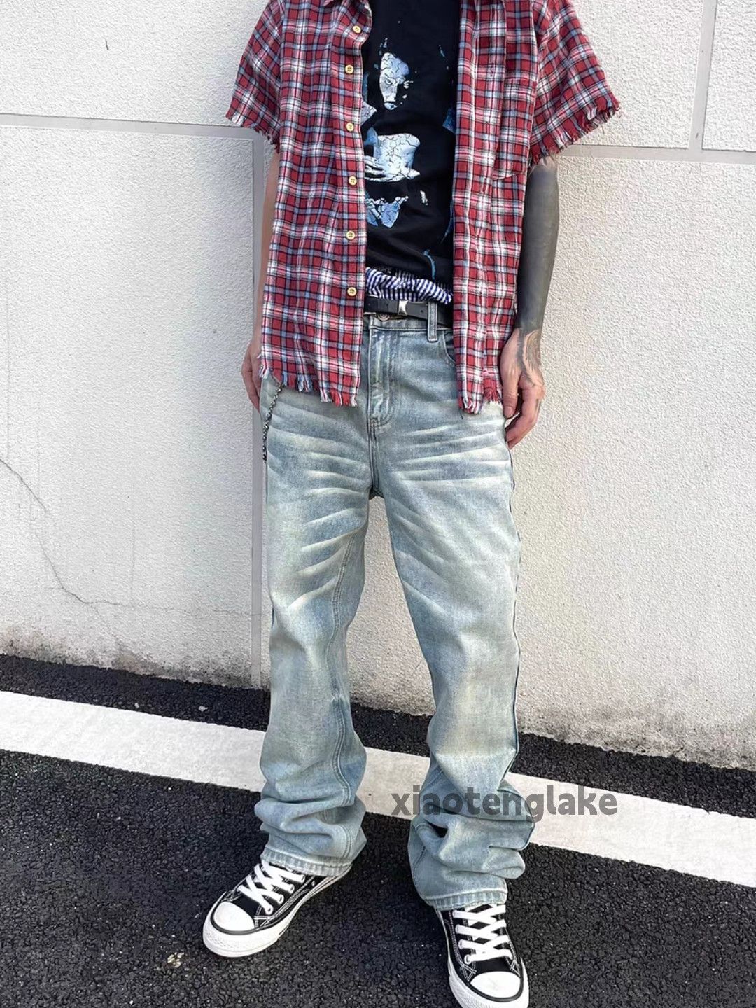Jean Unisex washed faded utility punk hiphop yuppie pants Size US 30 / EU 46 - 1 Thumbnail