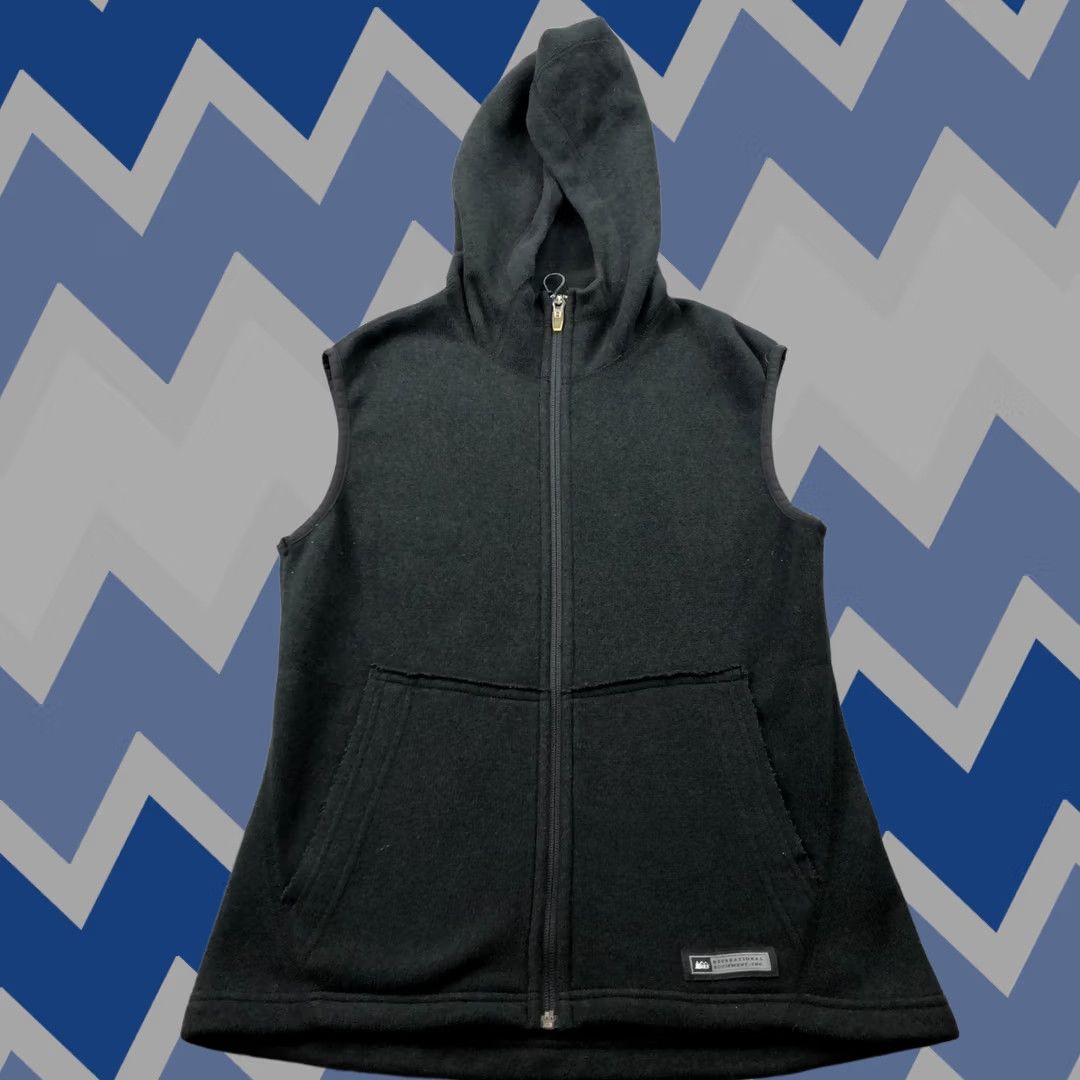 Rei Vest Men Xs Black Fleece Full Zip Hooded Hiking Outdoors Pockets, Men's