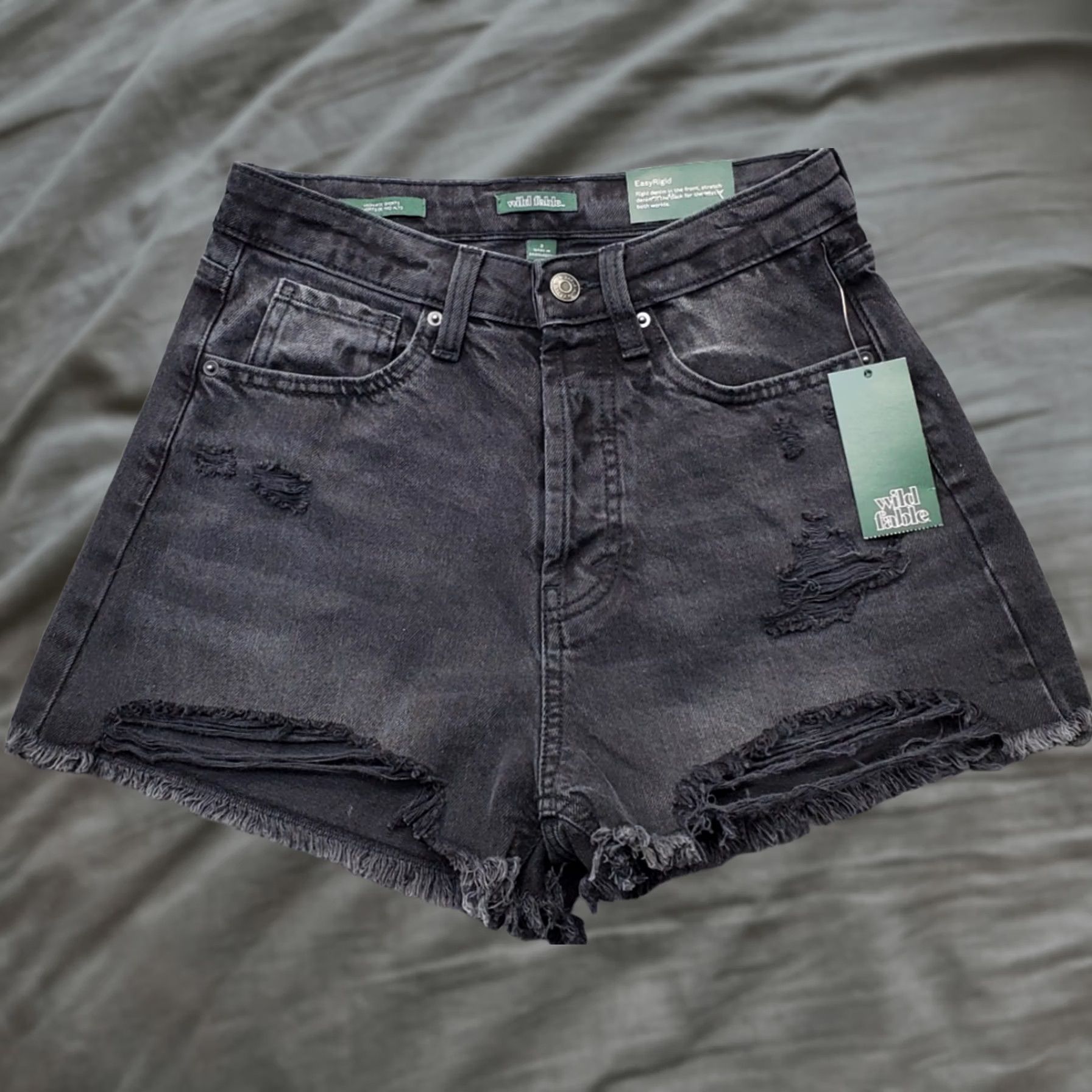 Vintage Wild Fable Womens 2 Black Denim Stretch High Rise Distressed Short(s) Casual Shirt? Size 26" / US 2 / IT 38 - 1 Thumbnail