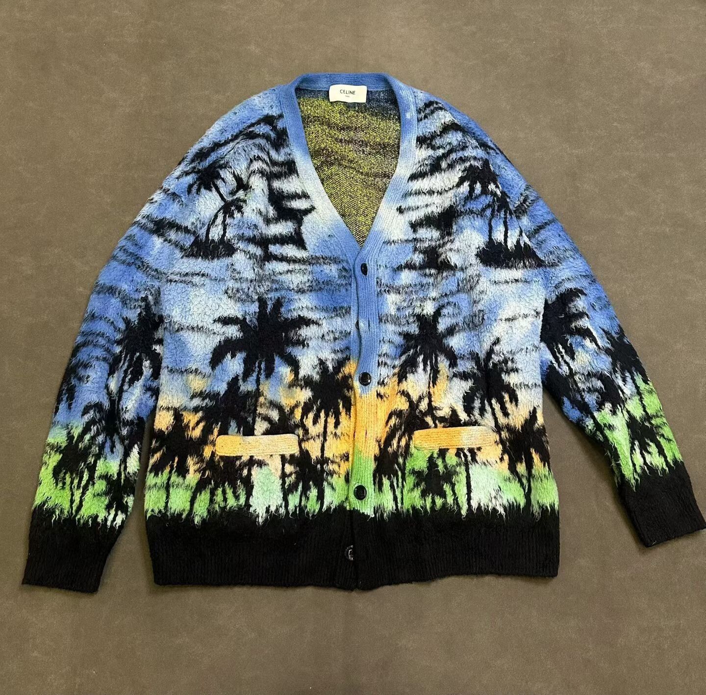 Celine Celine Brushed Cotton-Blend Jacquard Cardigan Size L / US 10 / IT 46 - 1 Thumbnail