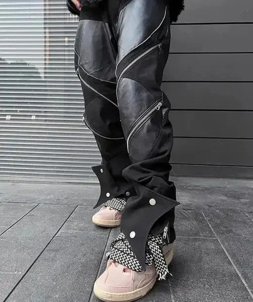 VIBE Long Black Patchwork Pu Leather Pants Size US 34 / EU 50 - 4 Thumbnail