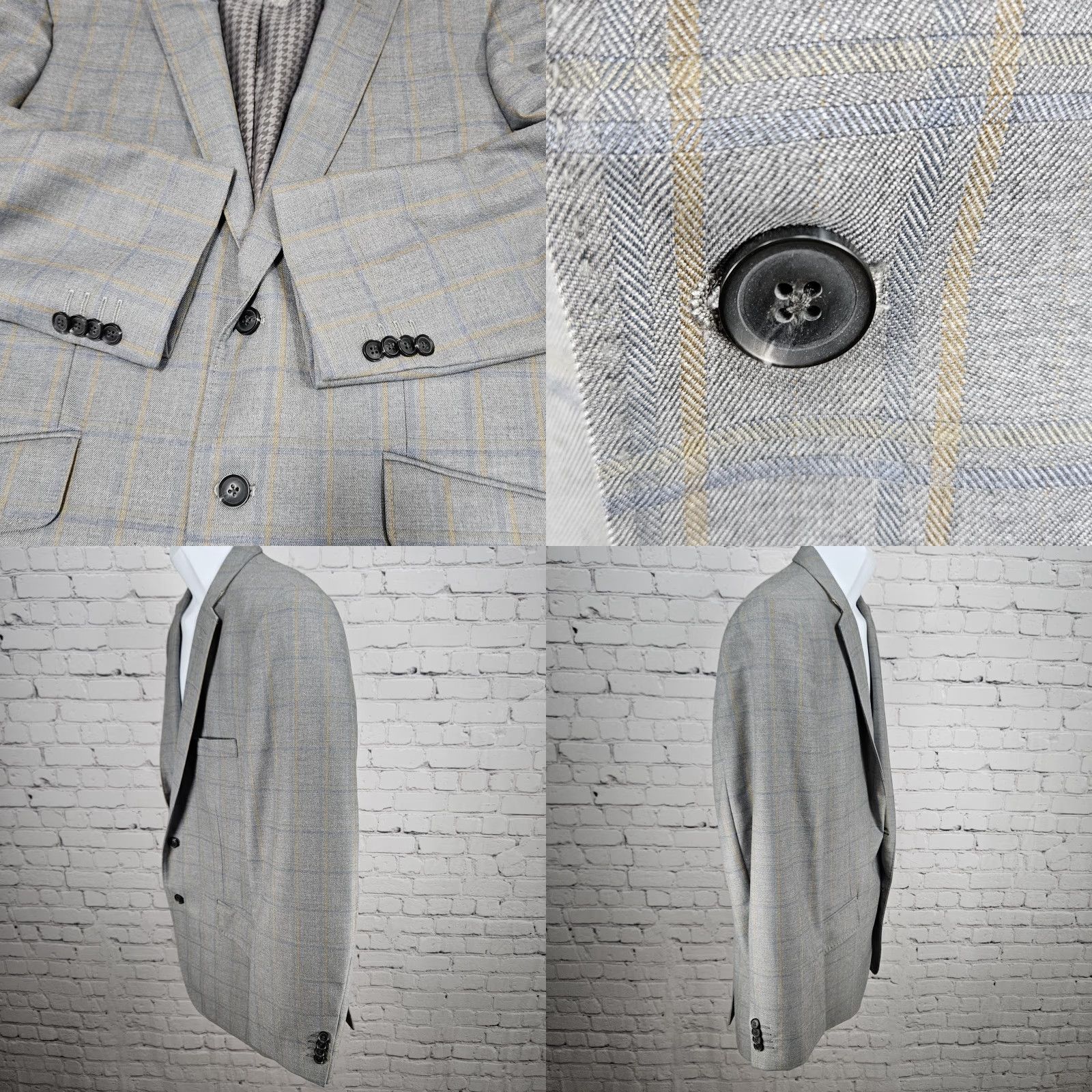 Haggar Haggar Co Originals Blazer Sport Coat 44R Grey Windowpane 2 Button Notch Single-Breasted Four-Button Double-Vented Mens Jacket Size 44R - 9 Thumbnail