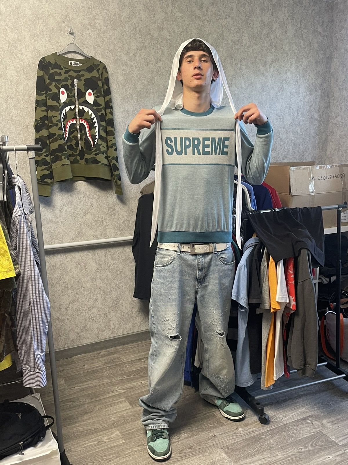 Supreme Supreme Tonal Stripe Logo Crewneck Light Sweater Size US M / EU 48-50 / 2 - 2 Thumbnail